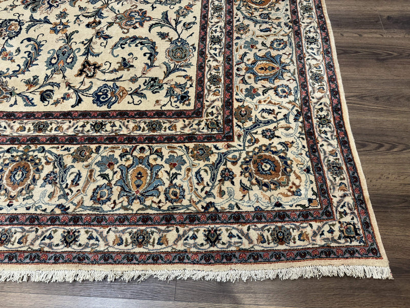 Persian Kashan Rug 10x14, Bone - Beige and Blue, Allover Pattern, Traditional Persian Carpet, Fine 260 KPSI by Jewel Rugs