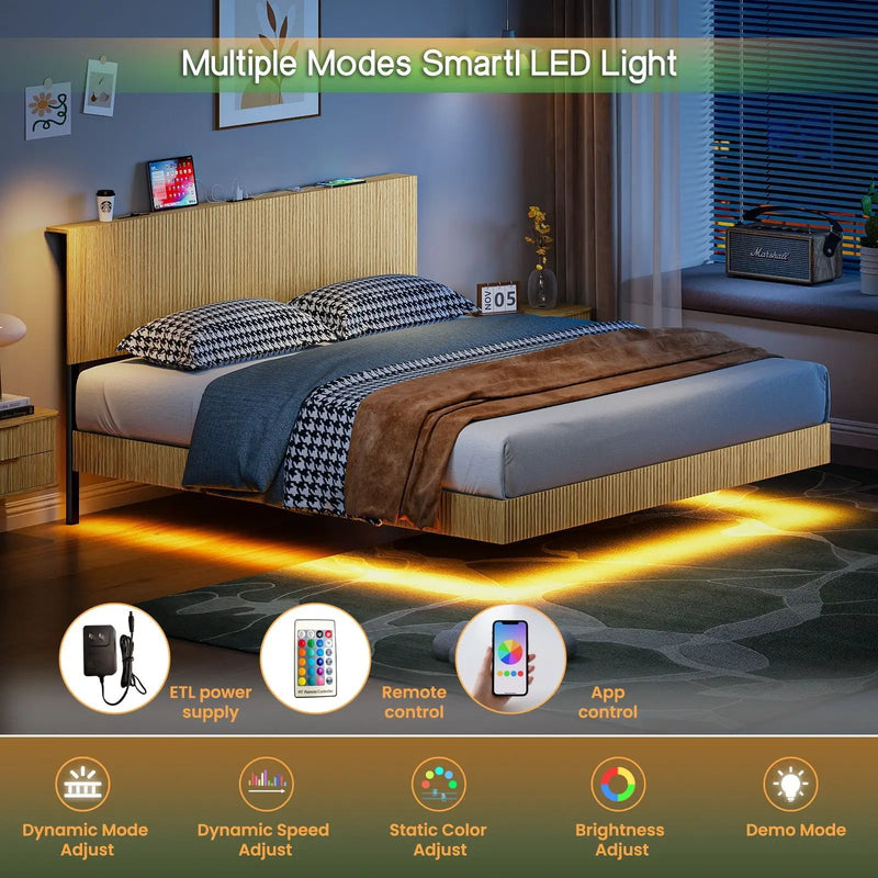 Floating Bedstead With Charging Station And LED Lights by Unique Piece Furniture
