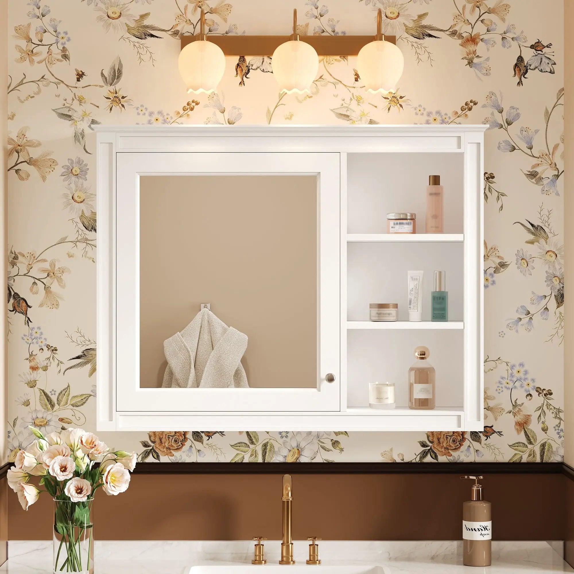 Wall Mounted Medicine Cabinet With Mirror, Adjustable Shelf - White by Unique Piece Furniture