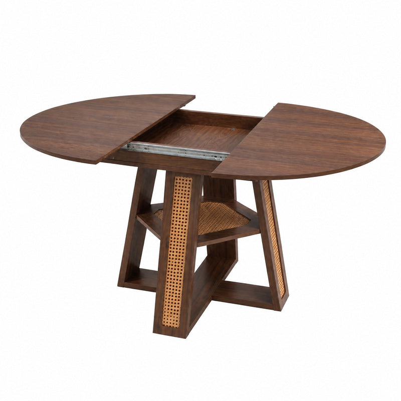 Extendable Round Dining Table for 4-6 with Storage Shelf - Particle Board, photo 9 of 10