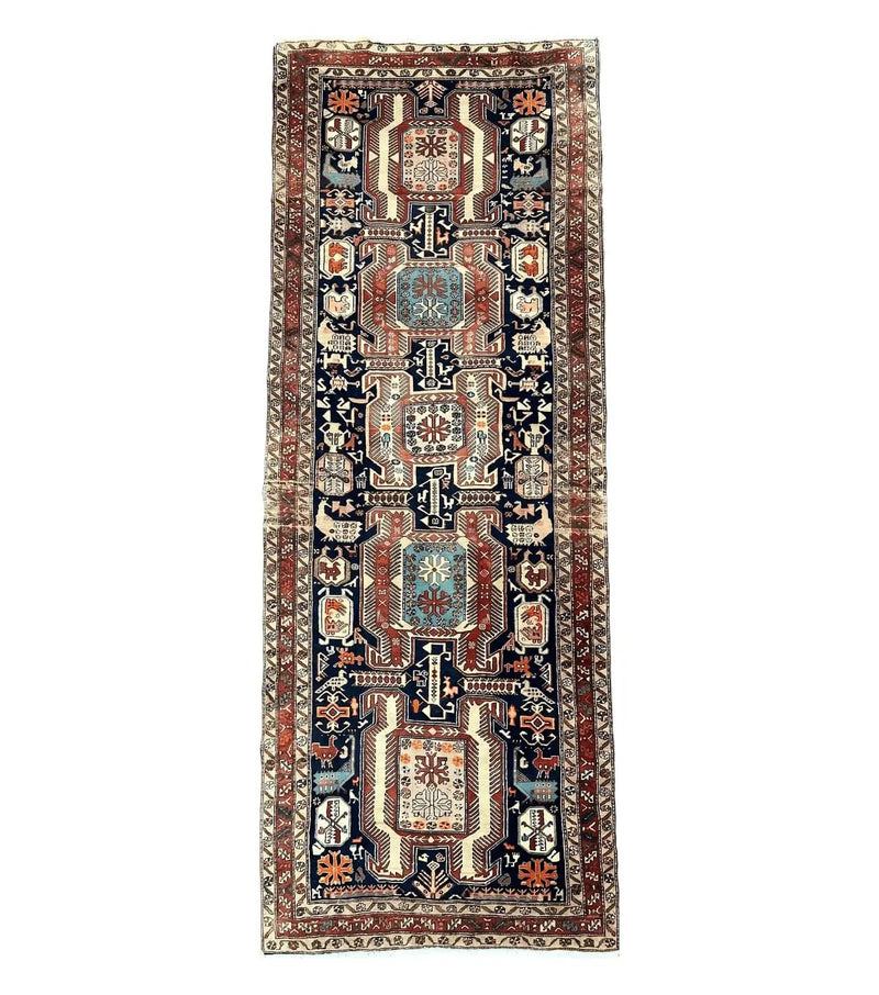 Persian Ardabil Wide Runner Rug 4x10 - Geometric Medallions & Animal Pictorials by Jewel Rugs