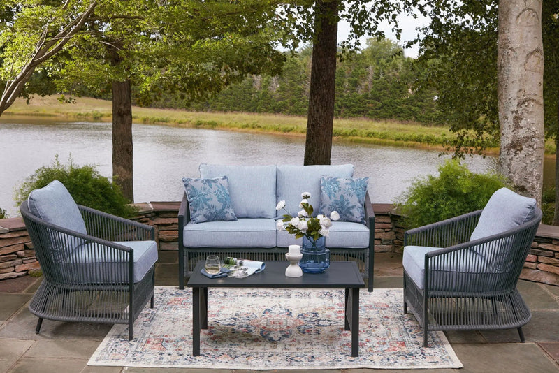 Bridges Beach - Loveseat, Lounge Chairs, Table Set (Set of 4) - Gray by Unique Piece Furniture