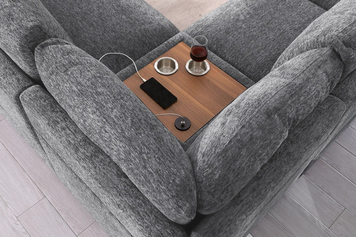 Celine - Fabric Corner Sectional Sofa With Right-Facing Chaise, Cupholders, And Charging Ports by HouseOfZazla