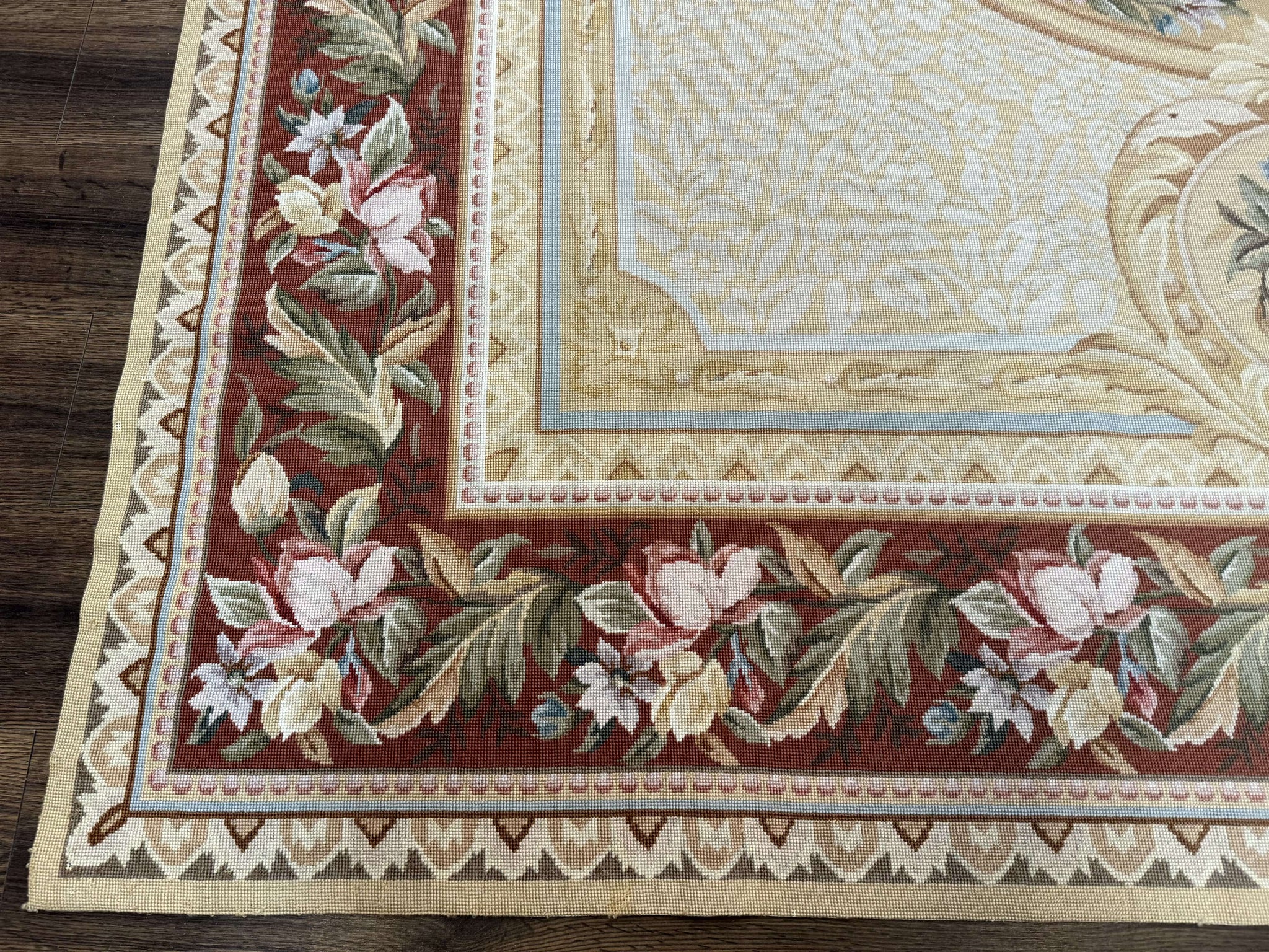 Needlepoint Rug 8x10, Aubusson Savonnerie European Carpet, Floral, Elegant by Jewel Rugs