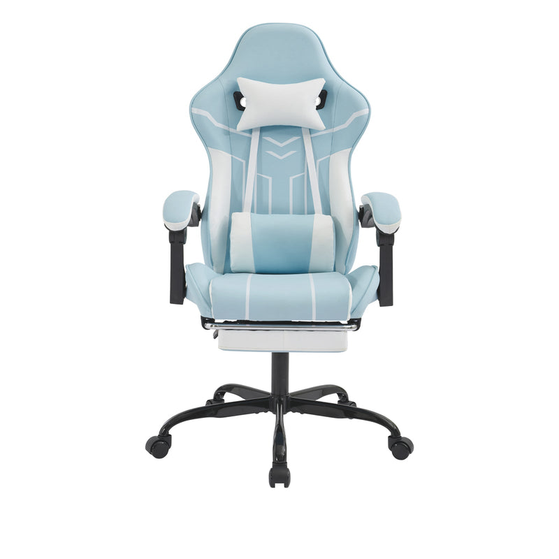 Ergonomic Gaming Chair with Footrest and Lumbar Support - Blue White