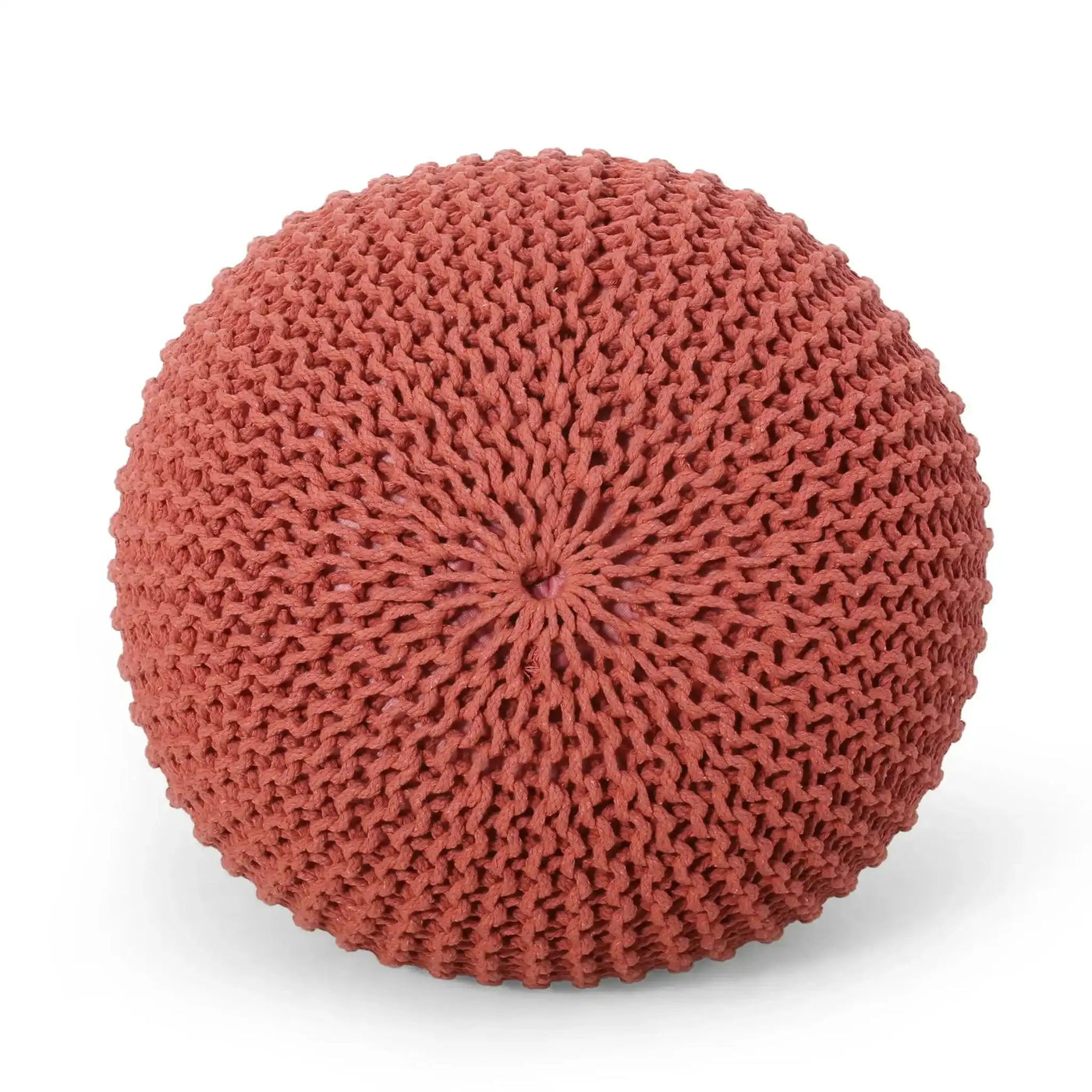 Bordeaux Knitted Cotton Round Pouf Ottoman Floor Cushion by HouseOfZazla