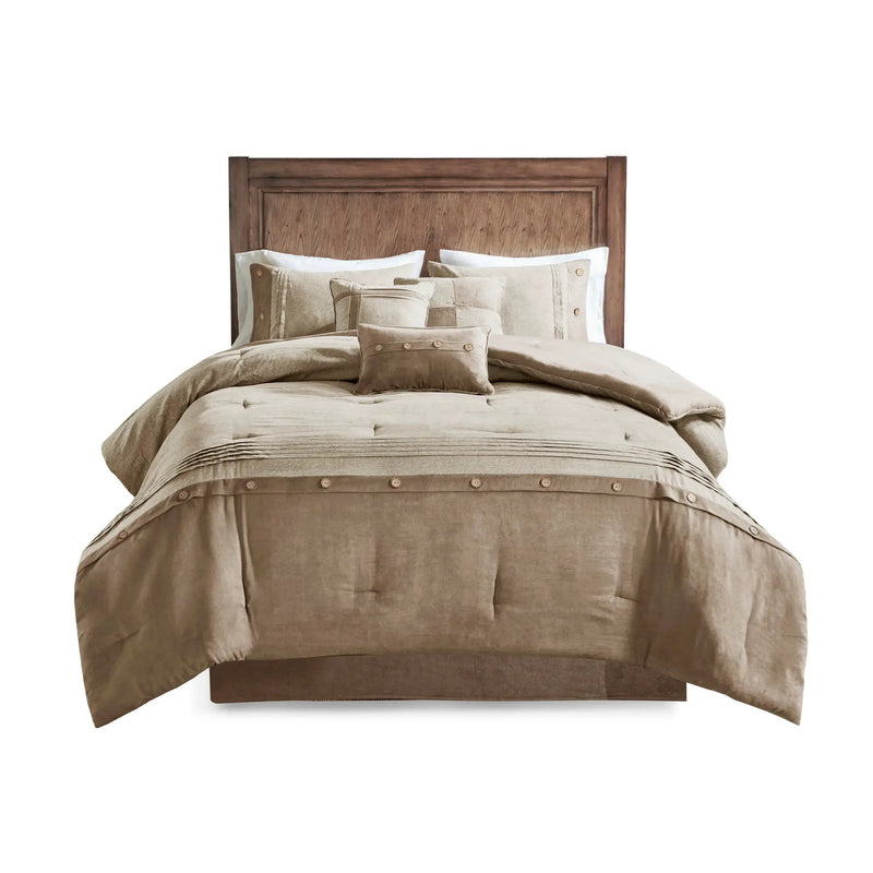 7 Piece Faux Suede Comforter Set Tan King by HouseOfZazla