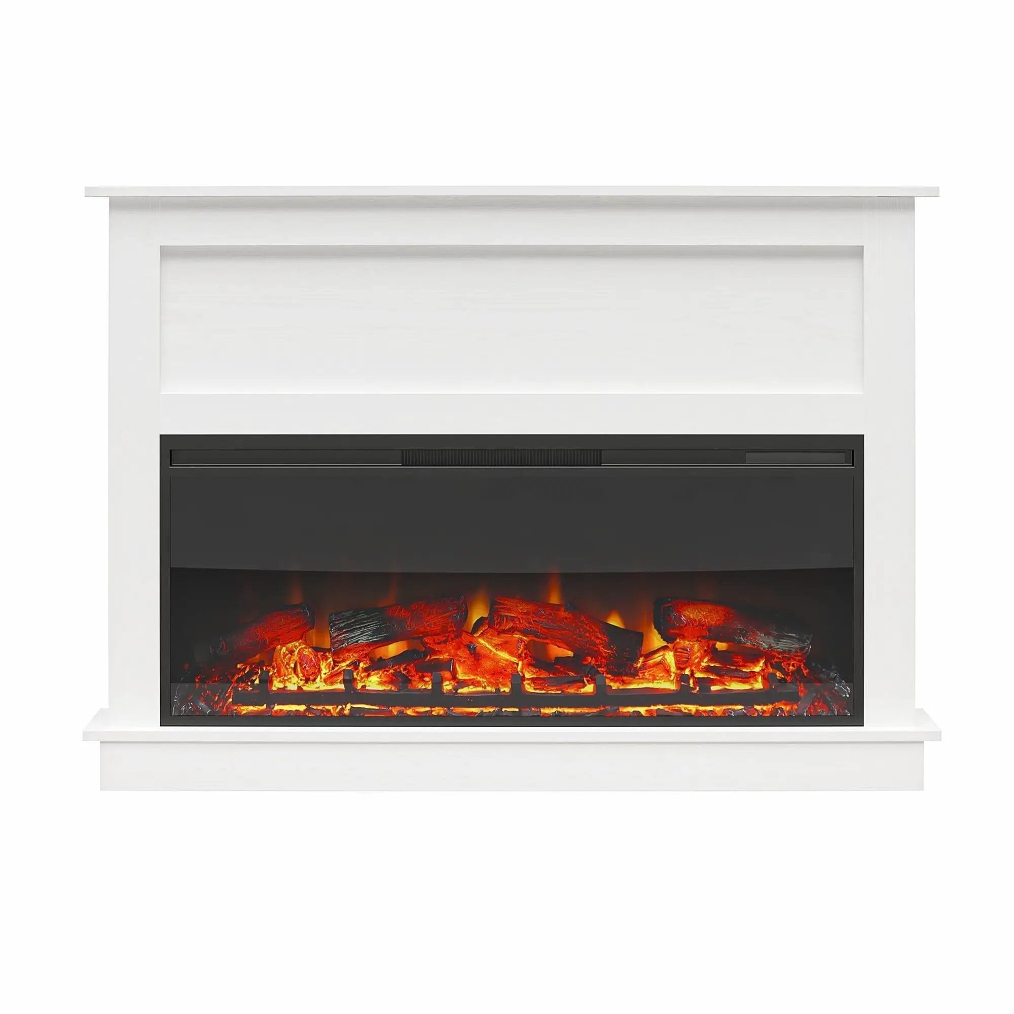 Ellsworth Wide Electric Fireplace Insert With Mantel And Remote Control - White by HouseOfZazla