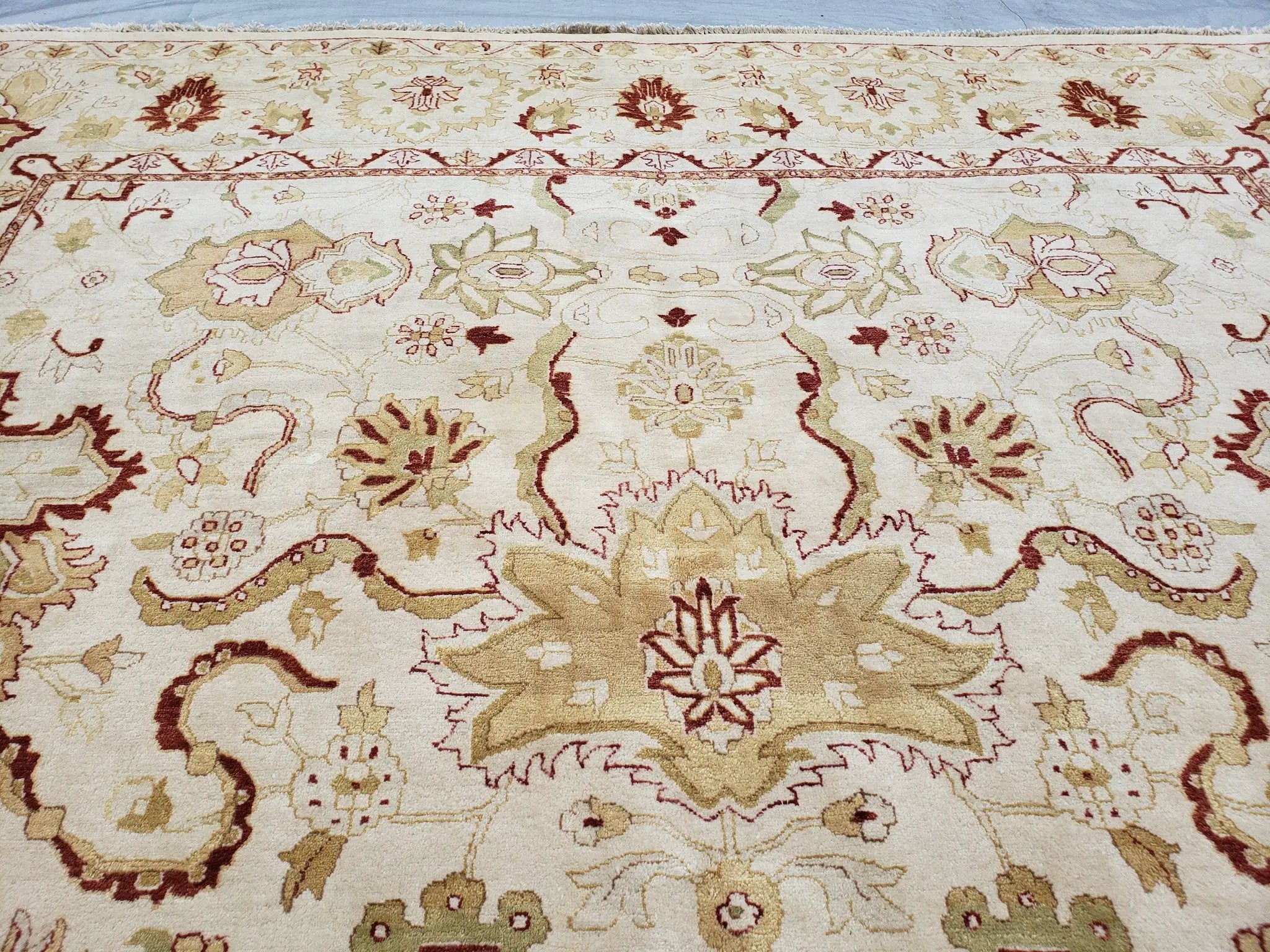Vintage Oushak Area Rug, Hand-Knotted, Wool, Cream Beige Maroon, 10x15 Rug, 10x14 Rug, Large Oriental Carpet by Jewel Rugs