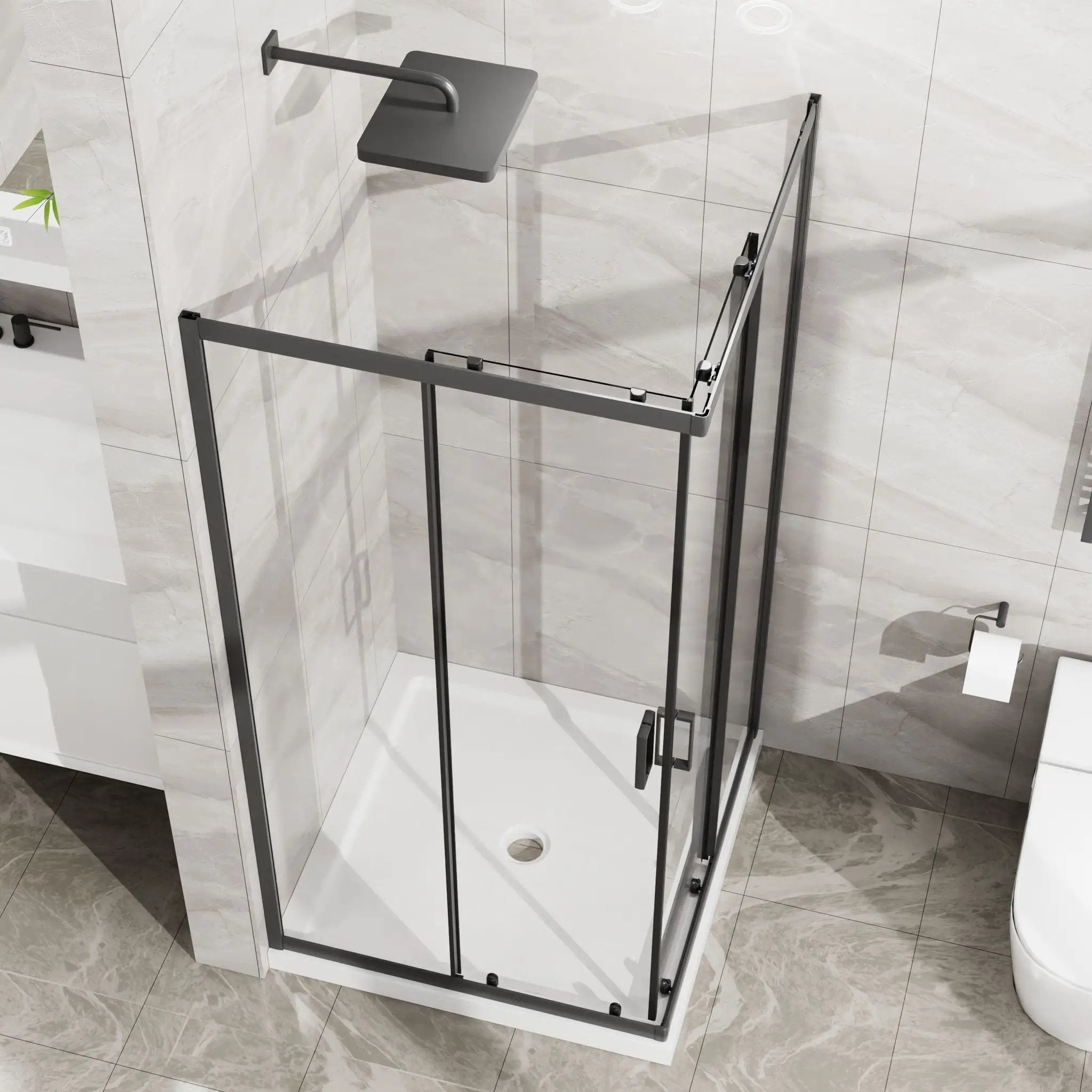 Corner Shower Enclosure With Sliding Door - Matte Black by HouseOfZazla