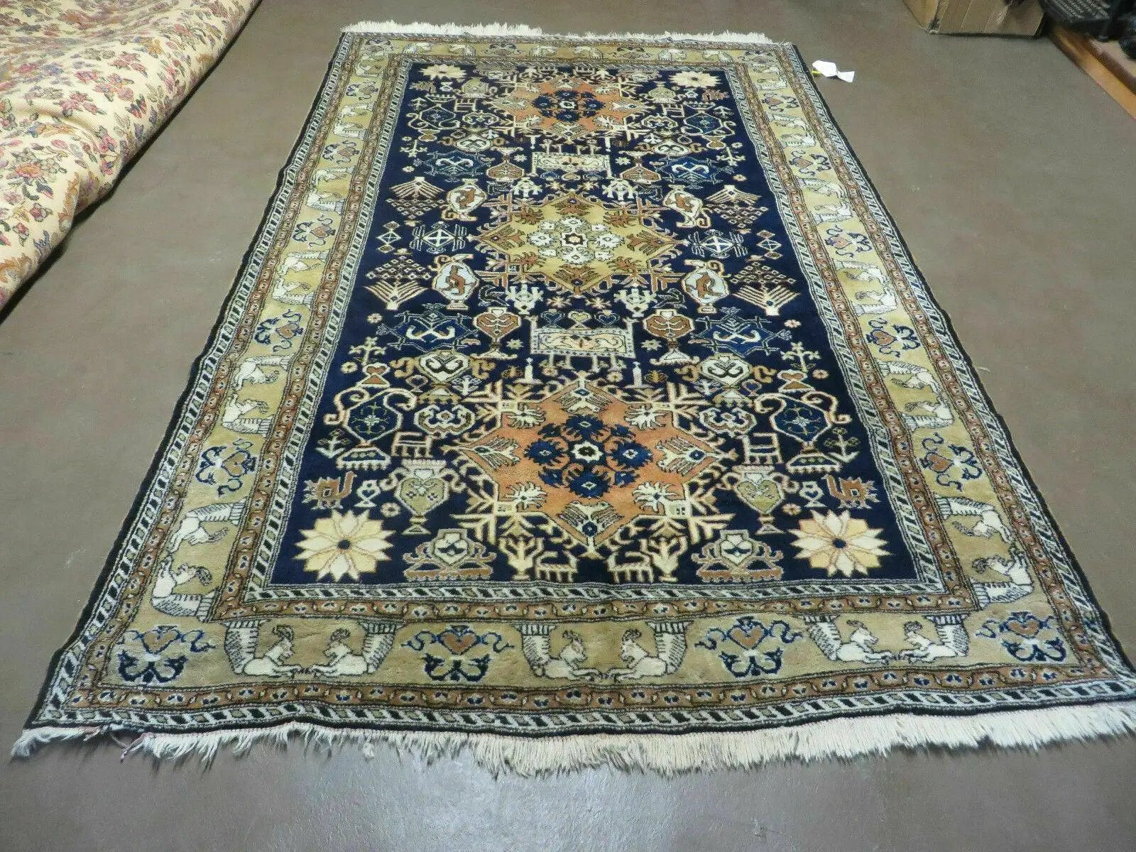 Persian Qum Rug 5.6 x 8.8, Navy Blue by Jewel Rugs