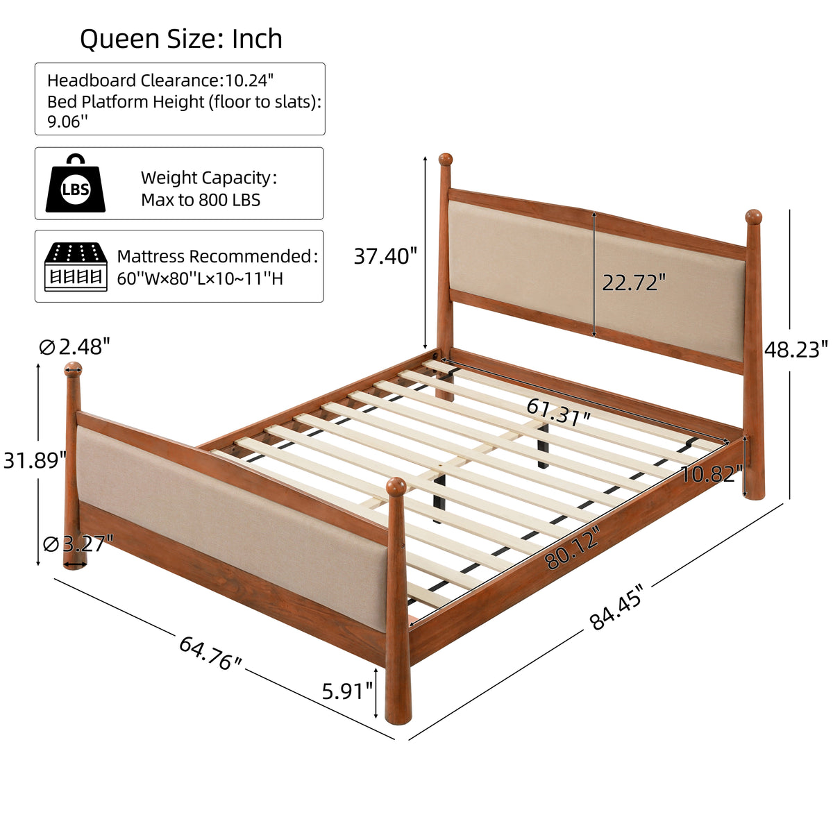 Queen Size Upholstered Platform Bed Frame with Wooden Slat Support, photo 5 of 10