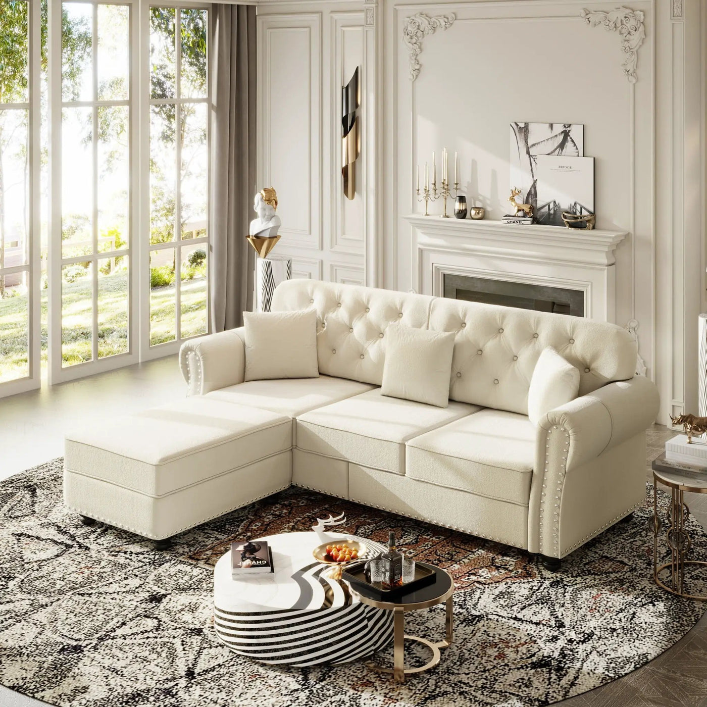 Upholstered Sofa Set With Nailhead Trim And Rolled Armrests, Includes Pillows by HouseOfZazla