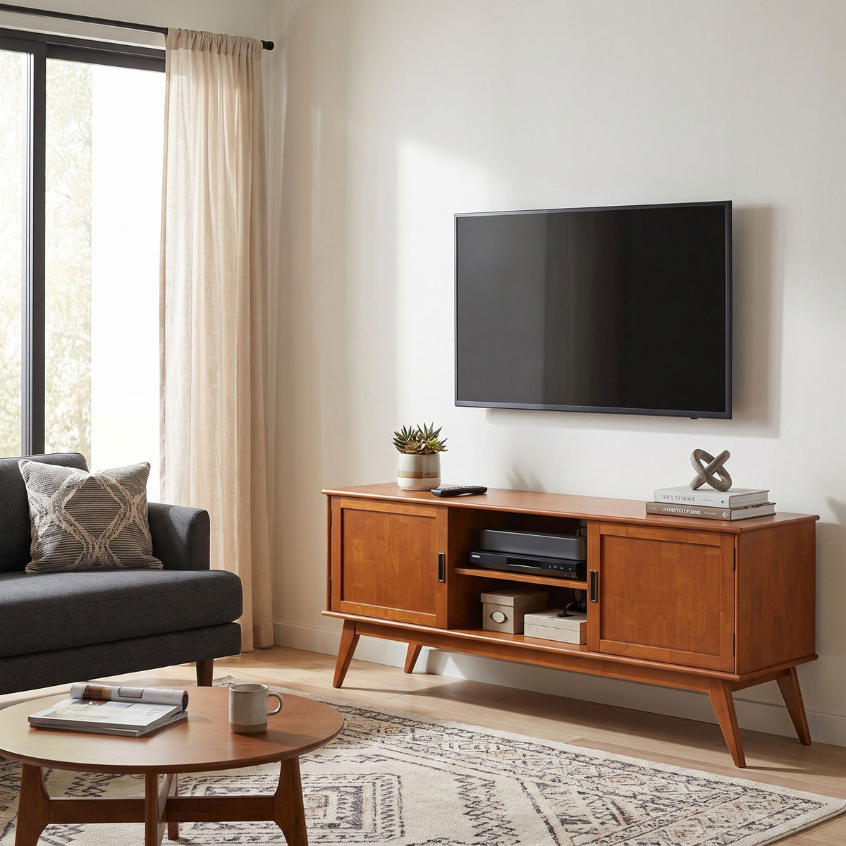 Draper - Handcrafted Mid Century Low TV Media Stand, photo 10 of 40