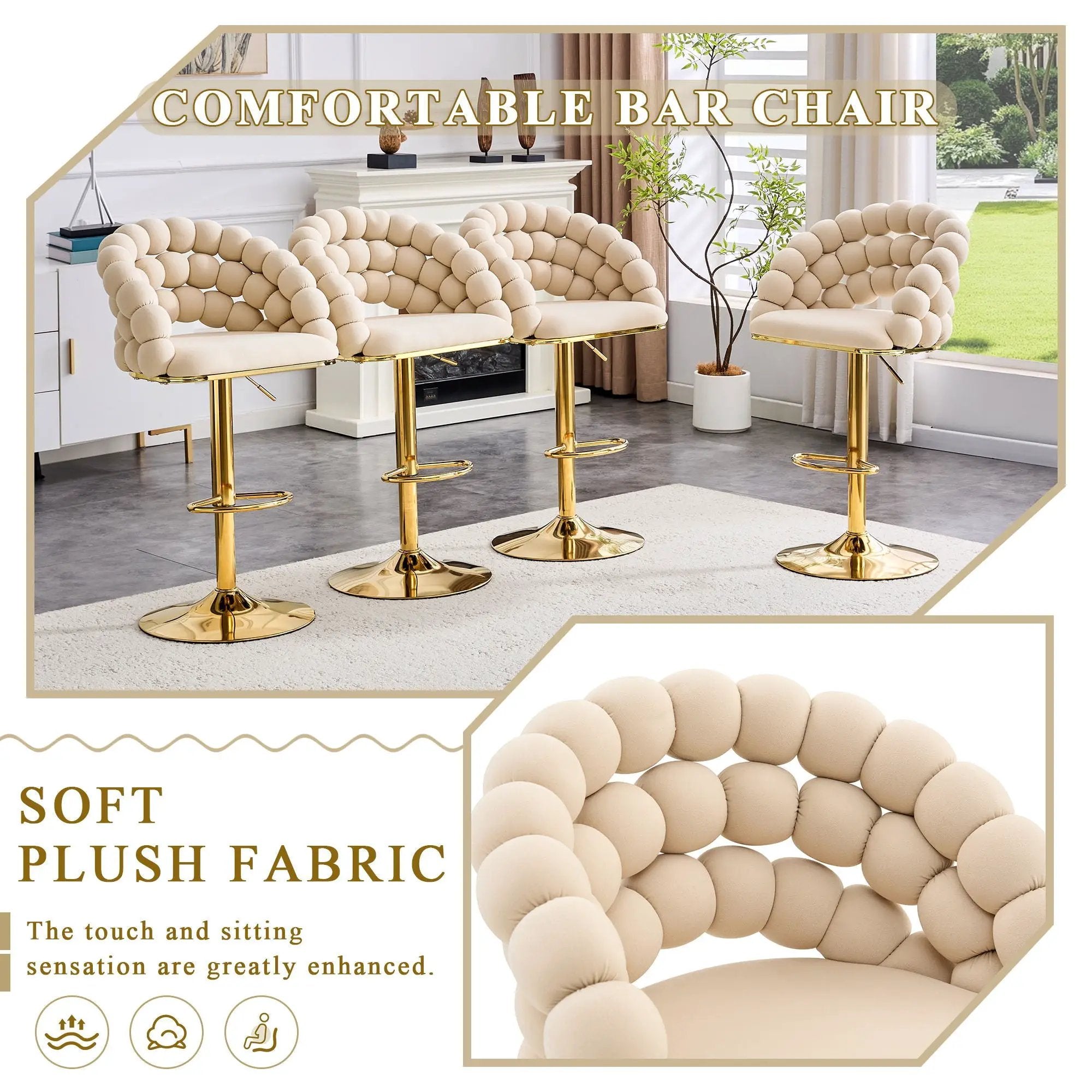 Puffy Bubble Chair, Ball Chain (Set of 2) - Beige / Gold by Unique Piece Furniture