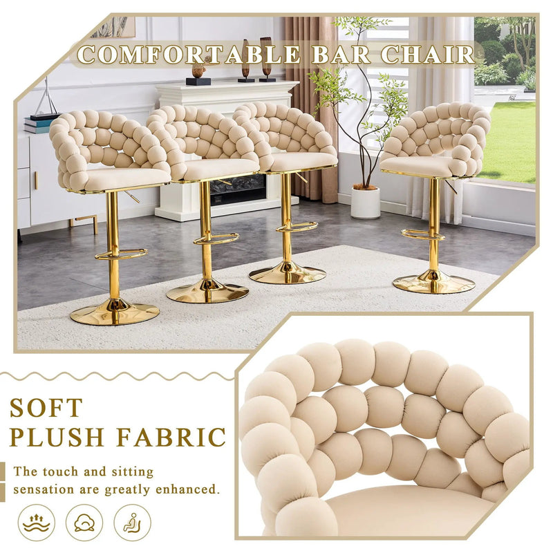 Puffy Bubble Chair, Ball Chain (Set of 2) - Beige / Gold by Unique Piece Furniture