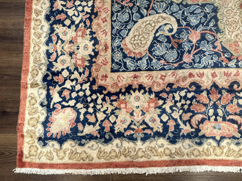 Antique Persian Sarouk Rug 9x12, Boteh Paisleys, Light Red Navy Blue by Jewel Rugs