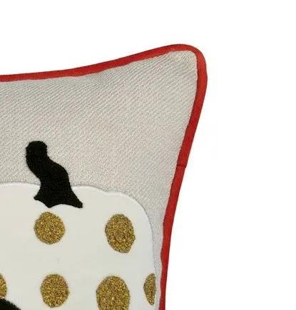 Embroidered Halloween Pumpkin Pillow – Spooky Polka Dot Linen Throw Accent by HouseOfZazla