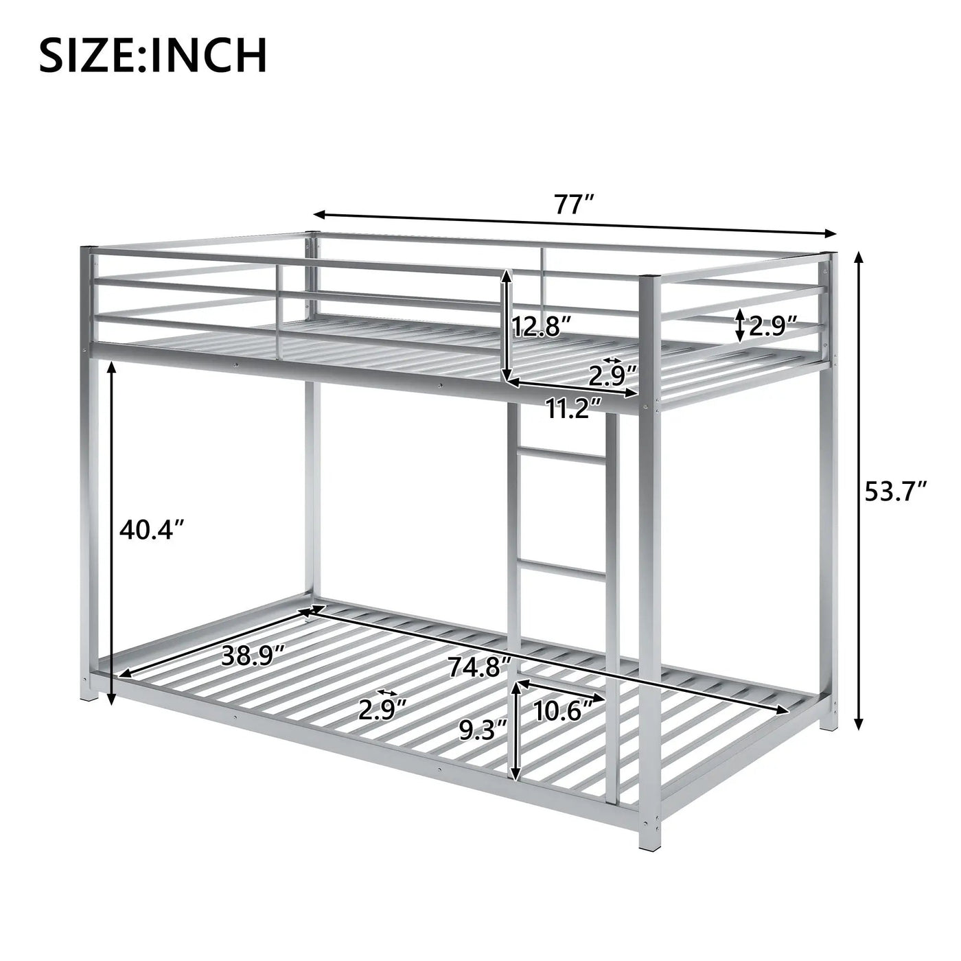 Metal Bunk Bed, Low Bunk Bed With Ladder by HouseOfZazla