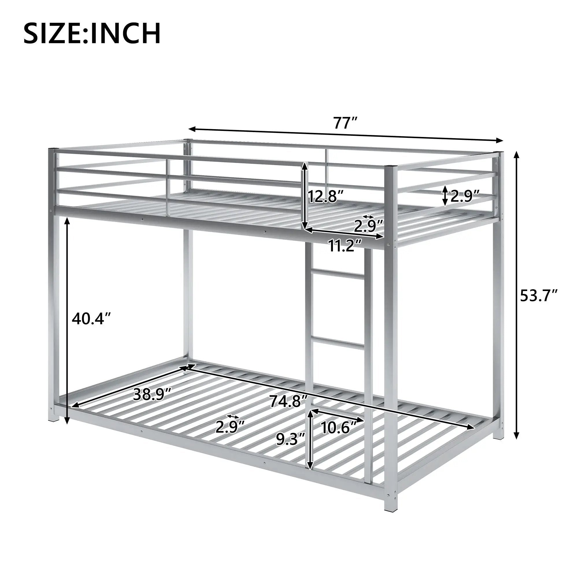 Metal Bunk Bed, Low Bunk Bed With Ladder by HouseOfZazla