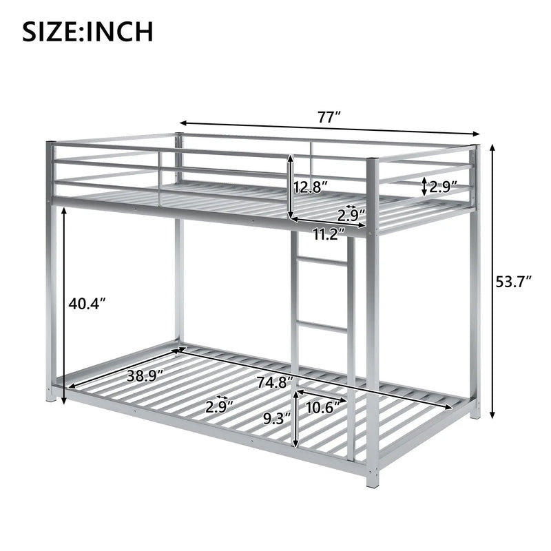 Metal Bunk Bed, Low Bunk Bed With Ladder by HouseOfZazla