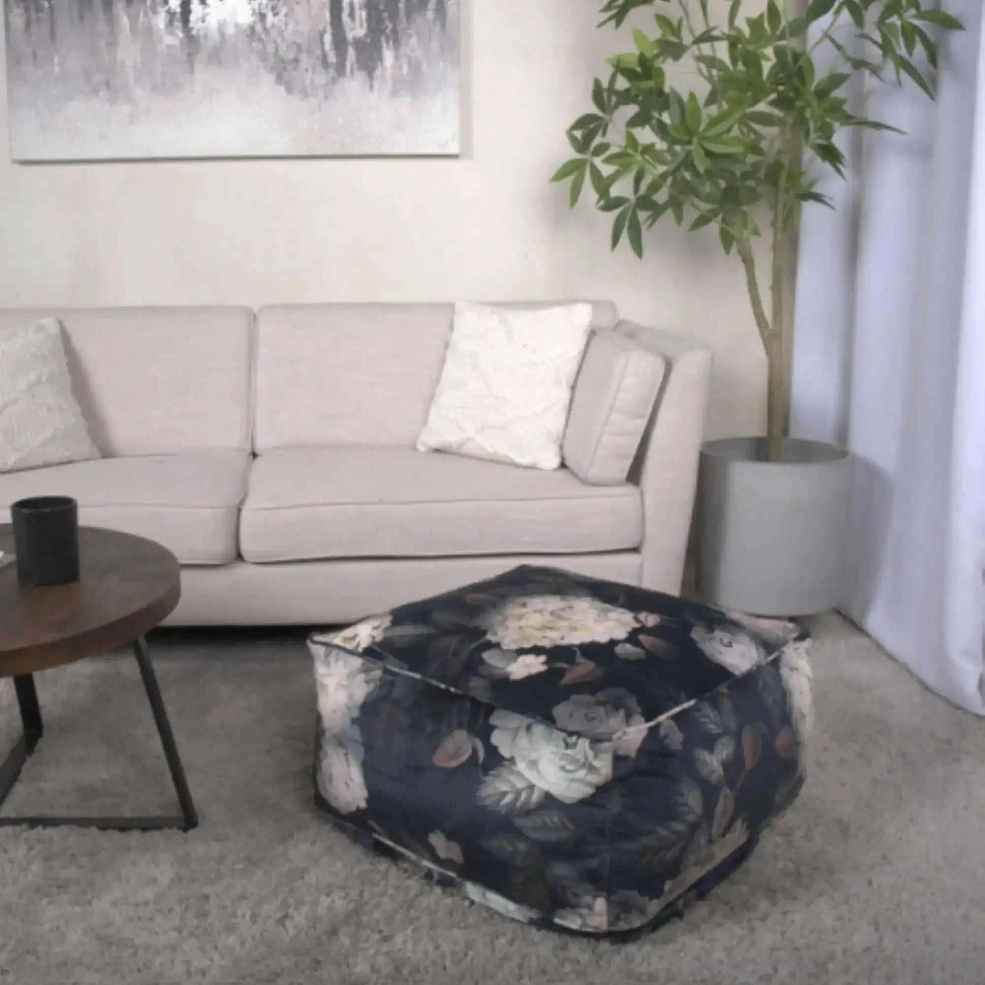 Hazel Large Square Pouf With Flower Print by HouseOfZazla