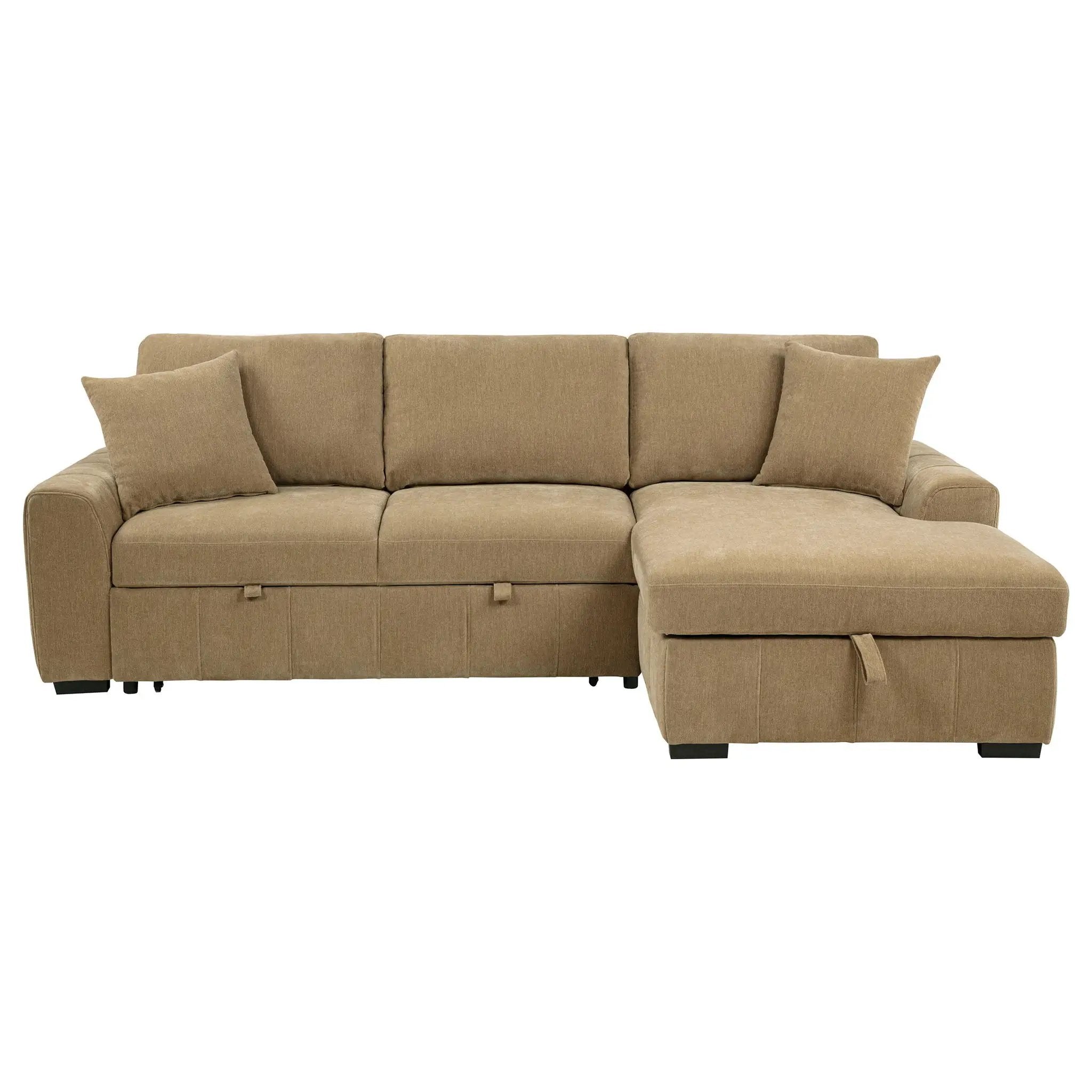 Pastrana Upholstered Sleeper Sectional Sofa RAF Chaise Camel by Unique Piece Furniture