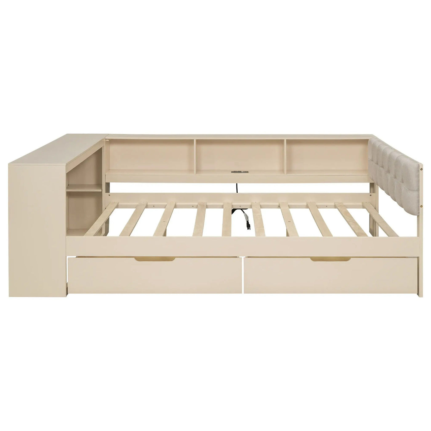 Upholstered Headboard Platform Bed With Storage Shelves, Drawers, Charging Station by HouseOfZazla