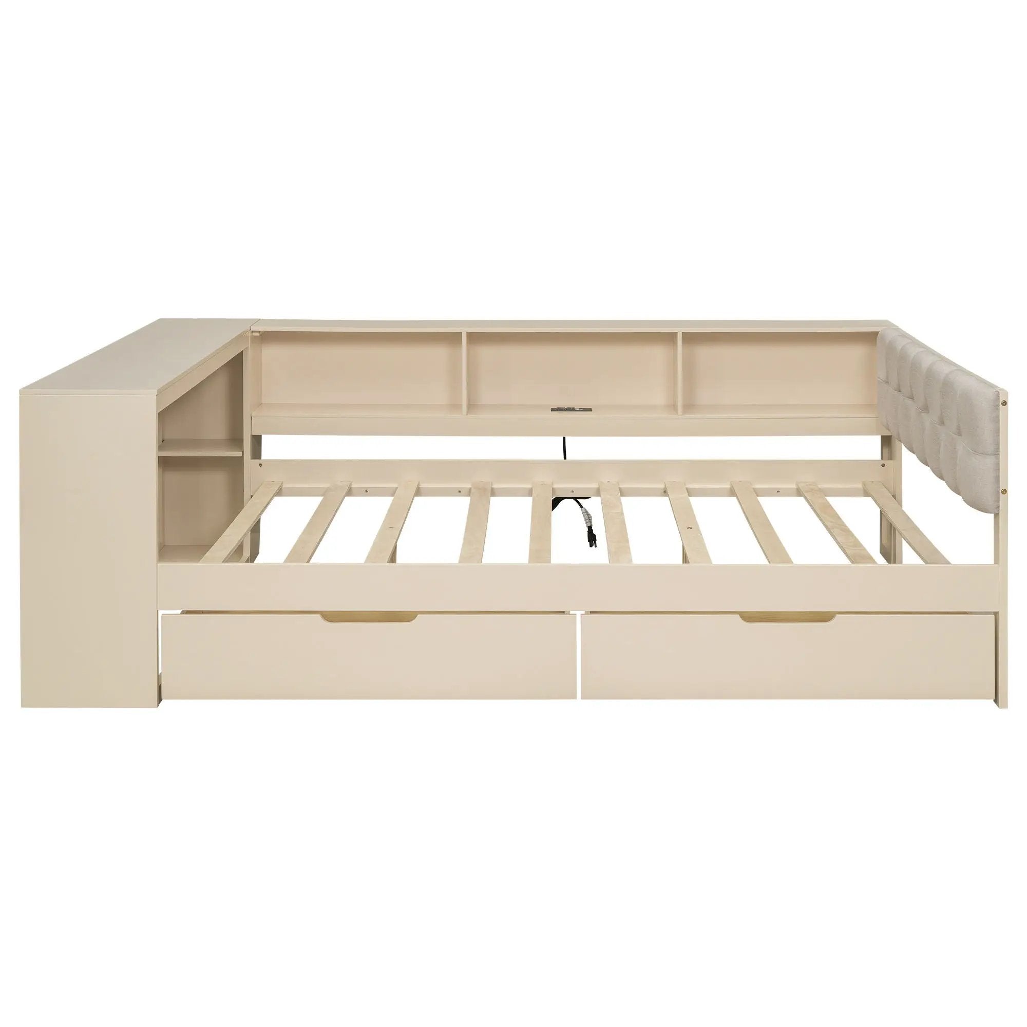 Upholstered Headboard Platform Bed With Storage Shelves, Drawers, Charging Station by Unique Piece Furniture