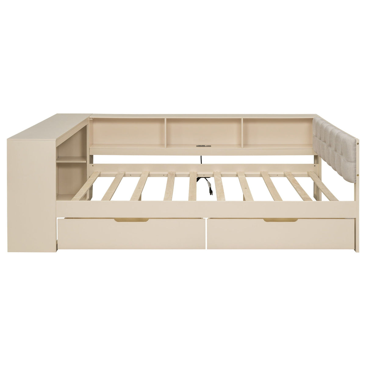 Upholstered Headboard Storage Bed with Shelves, Drawers, and Charging Station - Dark Gray or Beige, photo 2 of 40