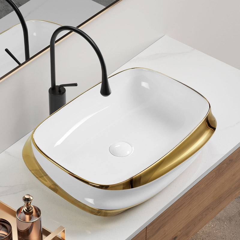 Vessel Sink Above Counter Vanity Basin - Gold / White / Milk White by HouseOfZazla