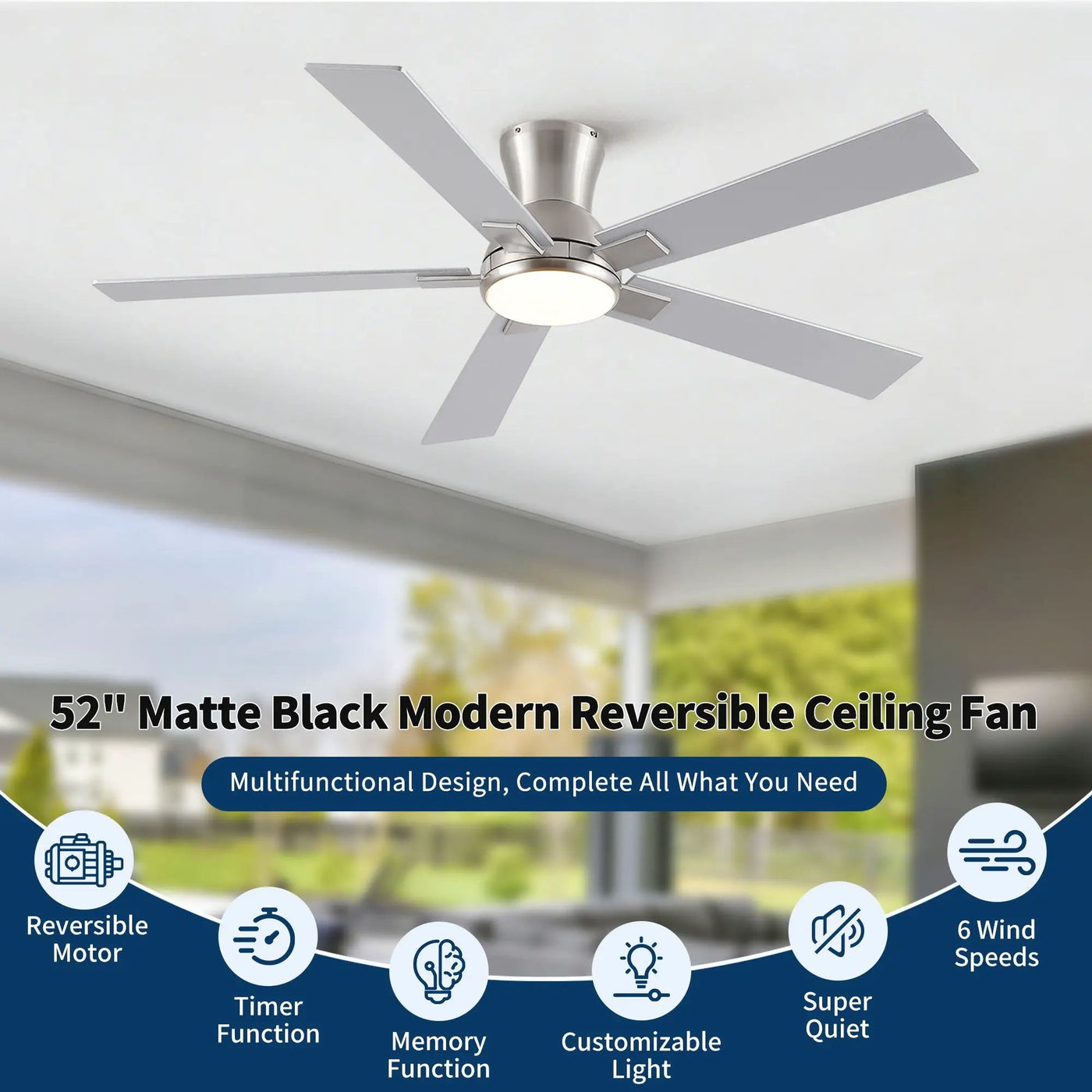 Low Profile Flush Mount Intergrated LED Ceiling Fan With Light And Reversible Quiet Motor by HouseOfZazla