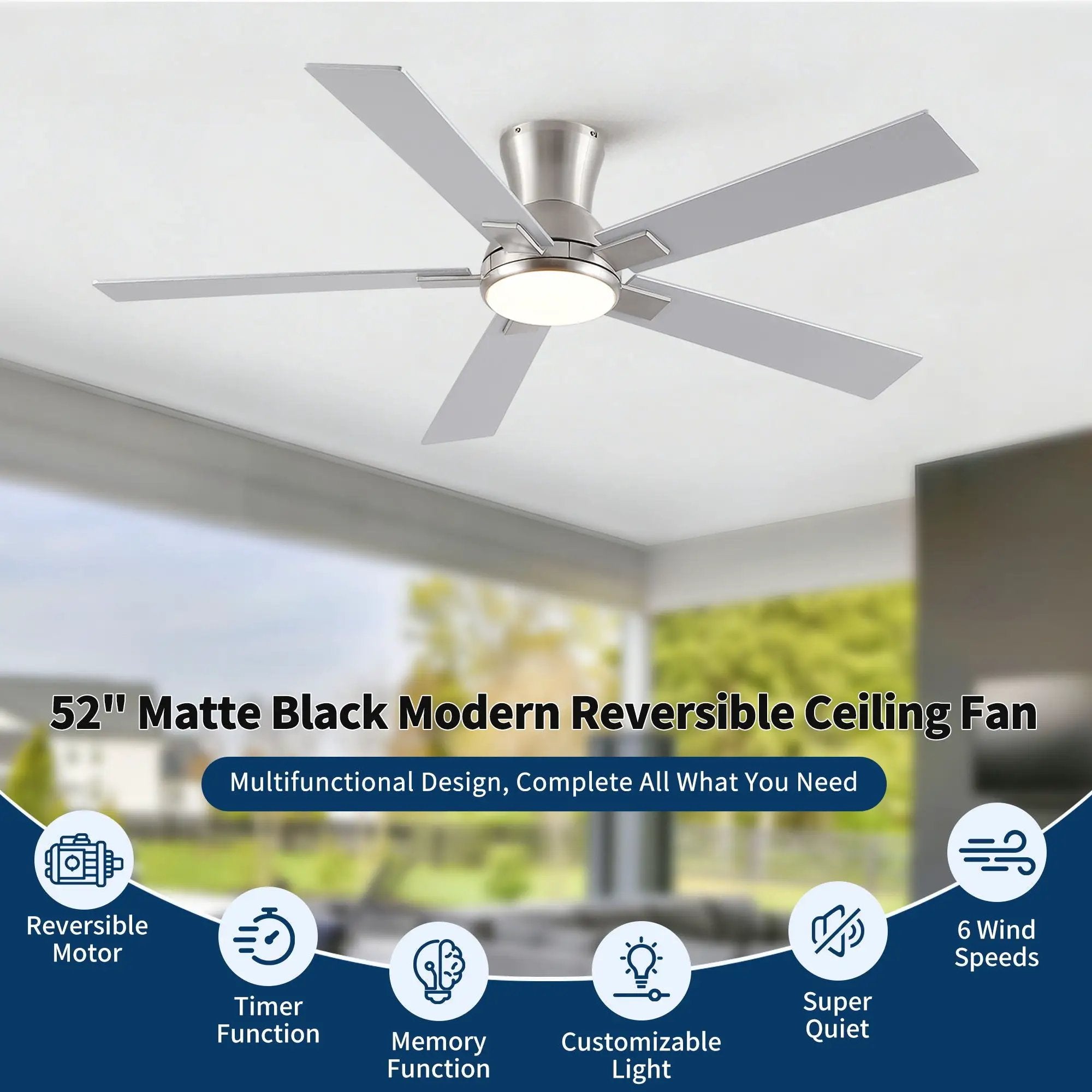 Low Profile Flush Mount Intergrated LED Ceiling Fan With Light And Reversible Quiet Motor by HouseOfZazla
