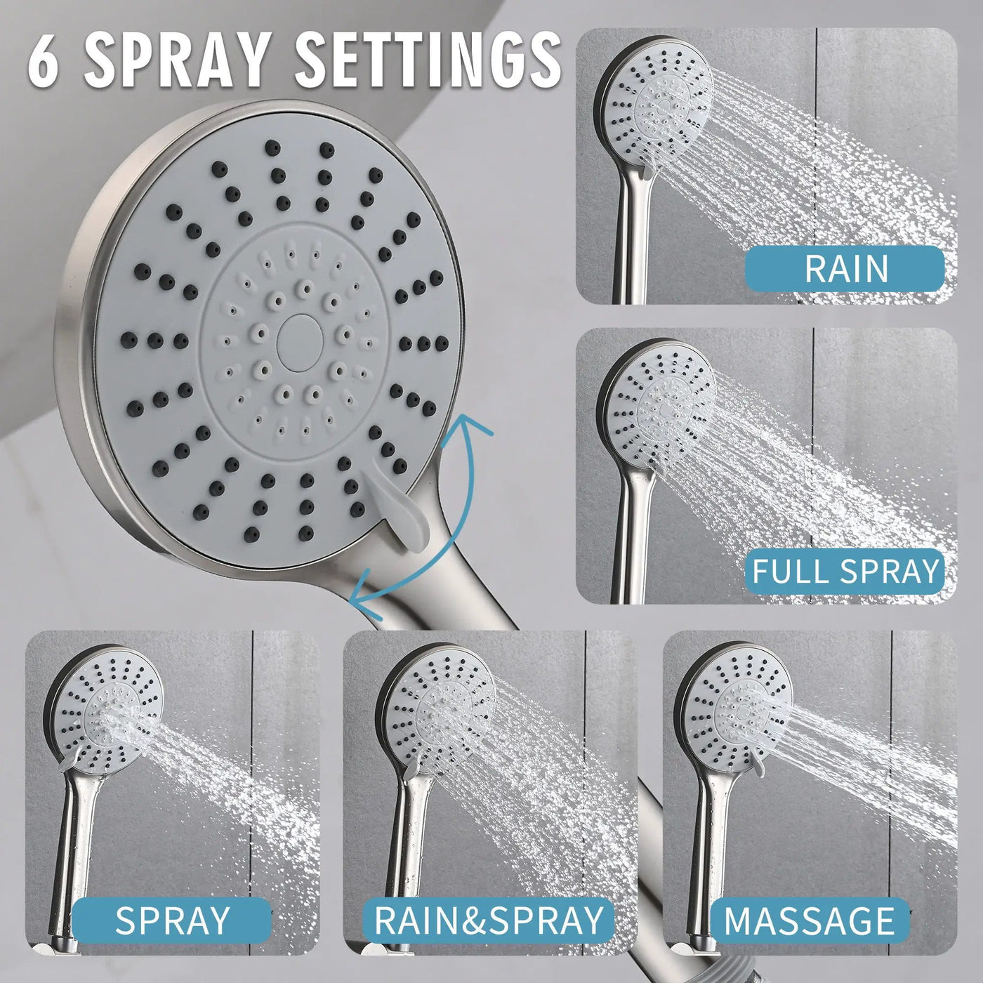 Wall Mounted Shower Set With High Pressure 10" Rain Shower Head And 5 Function Handheld Shower Head by HouseOfZazla