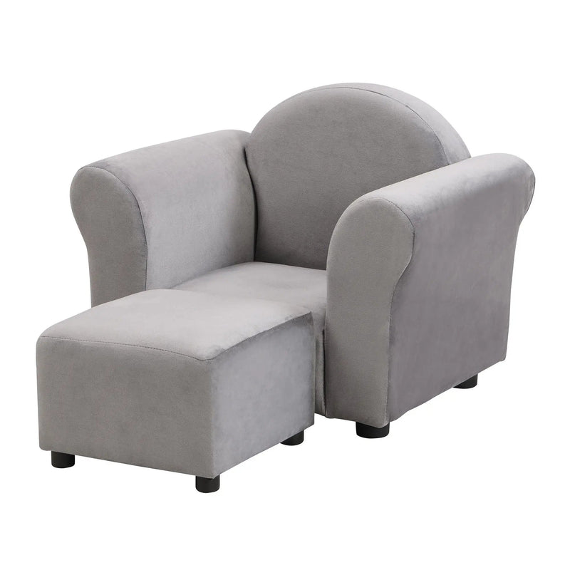 Kids Recliner Chair, Kids Upholstered Couch With Ottoman - Gray by HouseOfZazla