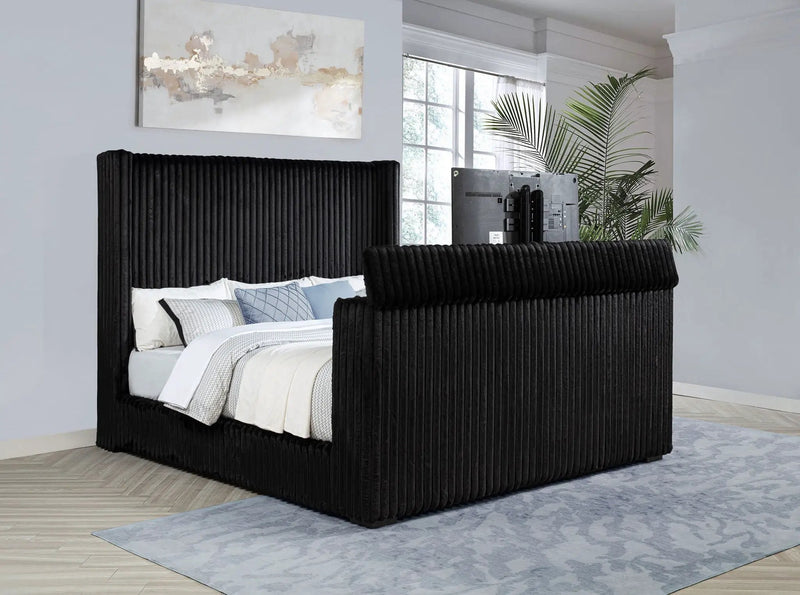 Centergrove Upholstered Eastern King Wingback TV Bed Black by Unique Piece Furniture