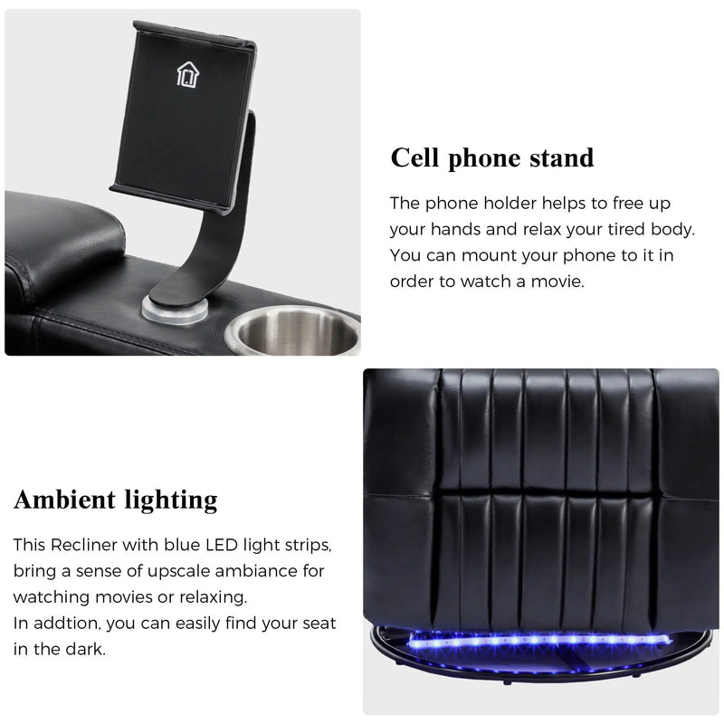 270° Power Swivel Recliner Home Theater Chair With Hidden Arm Storage, LED Light, Cup Holder, And Tray Table by Unique Piece Furniture