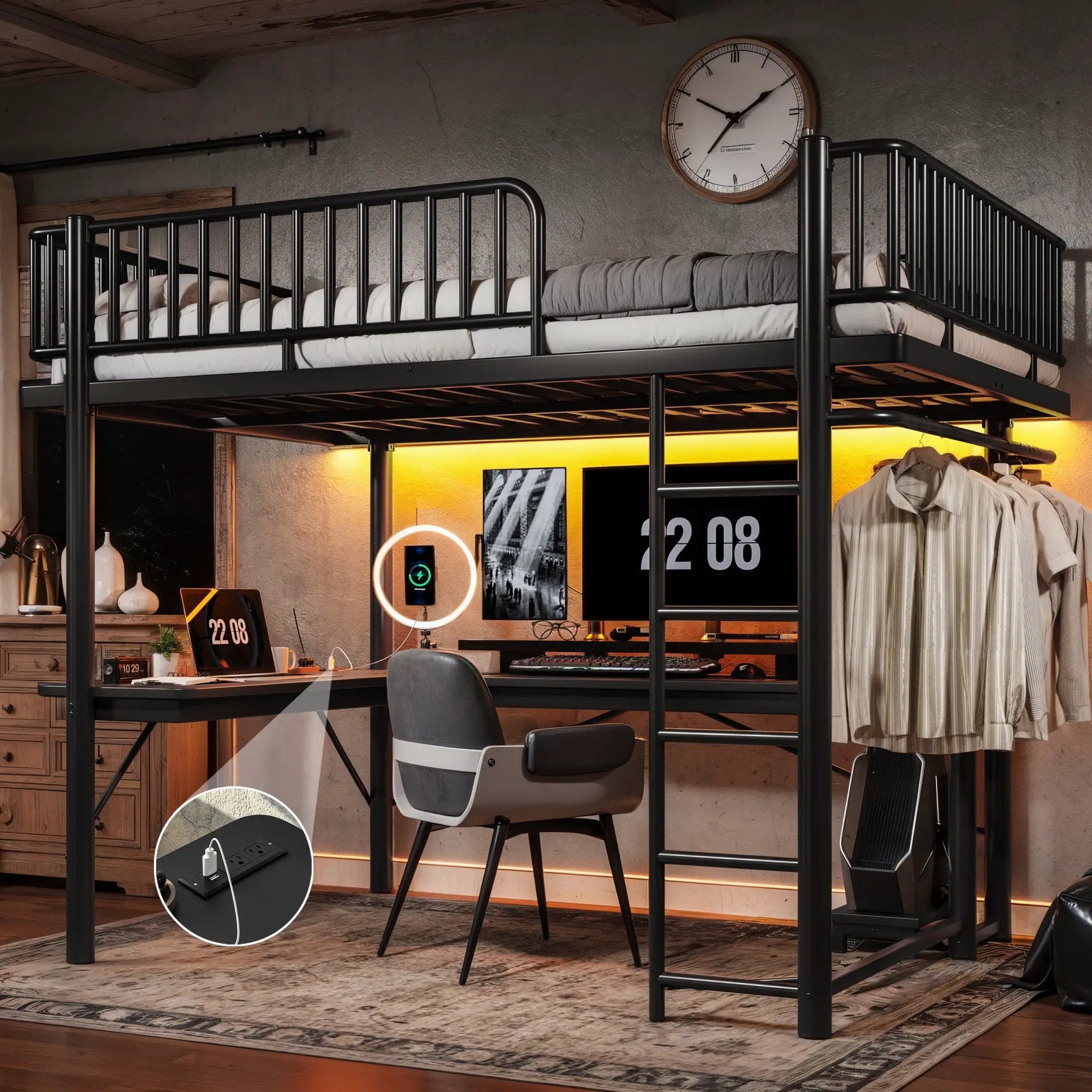 Queen Loft Bed with L-Shaped Desk by HouseOfZazla