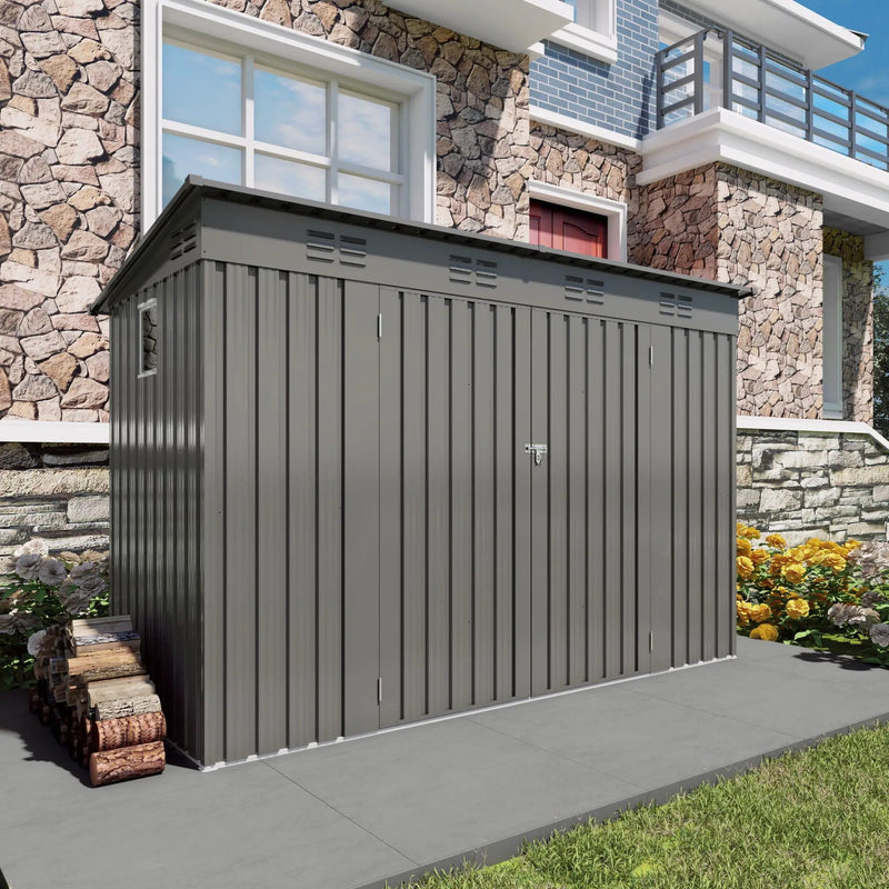 Outdoor Storage Shed, Tool House With Sloping Roof, 6 Vents And 2 Swing Doors For Backyard - Gray by HouseOfZazla
