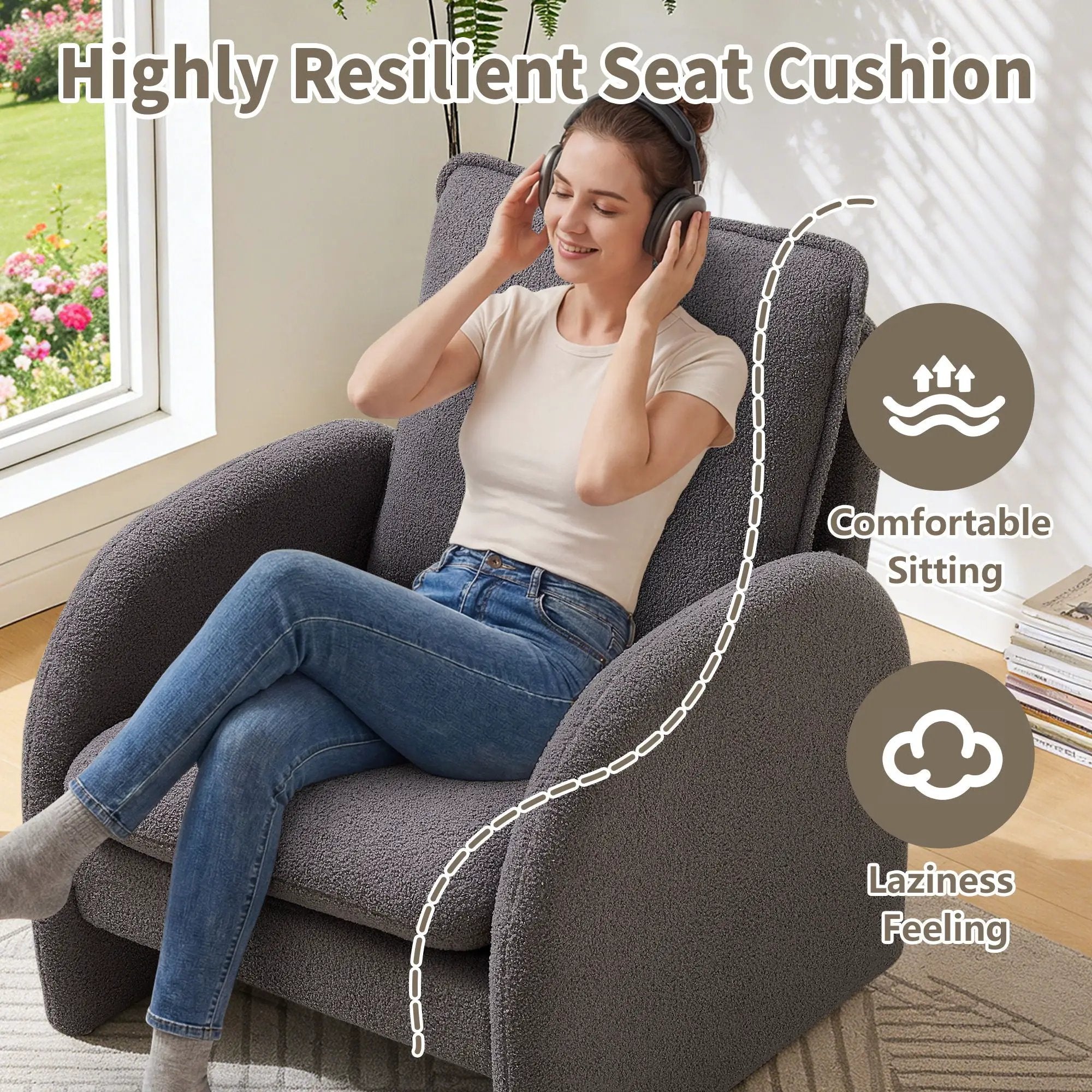 Modern Sherpa Upholstered Accent Chair, Comfortable Living Room Armchair, Lounge Chair For Bedroom, And Office by Unique Piece Furniture