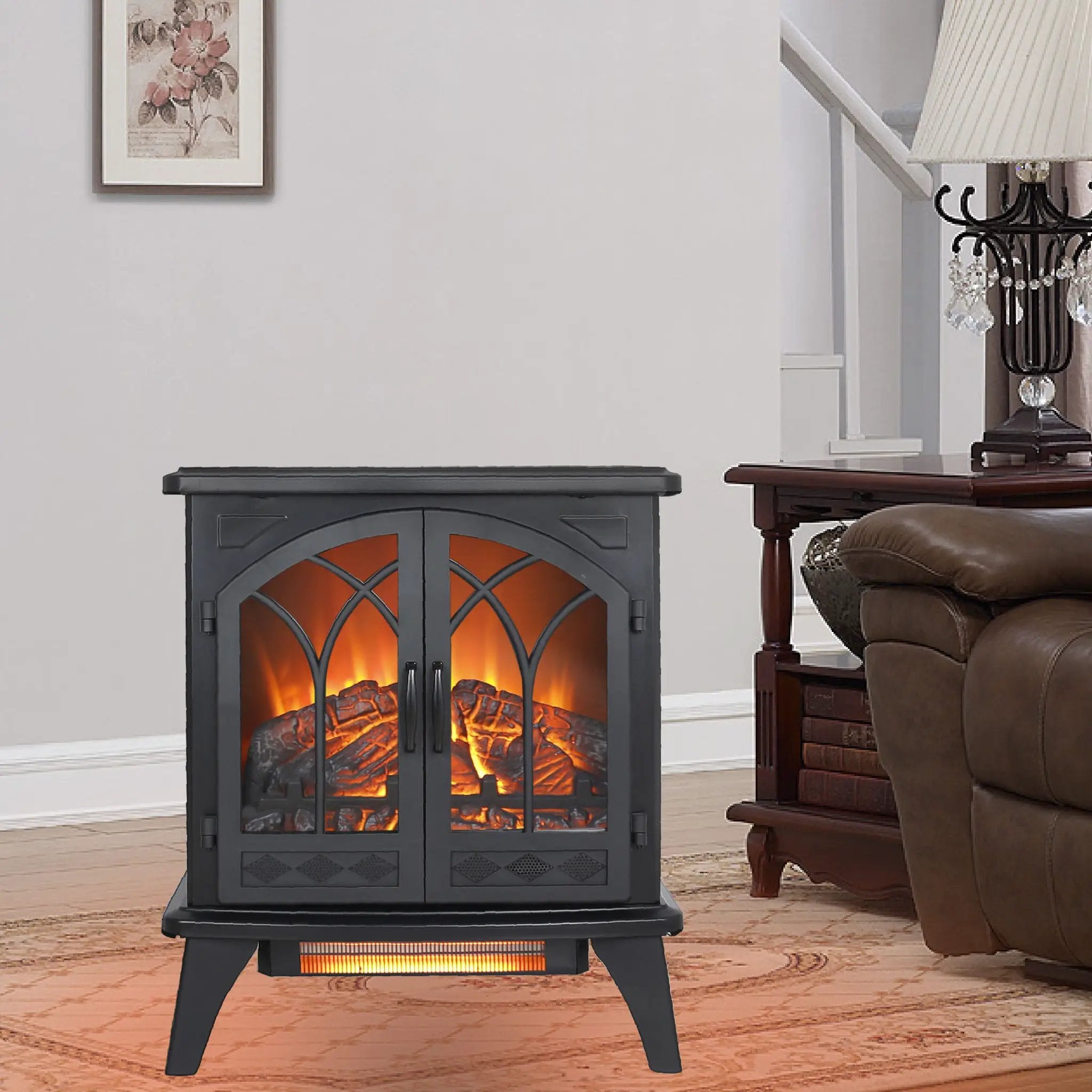24" 3D Flame Electric Infrared Quartz Fireplace Stove With Remote Control - Antique Black by HouseOfZazla