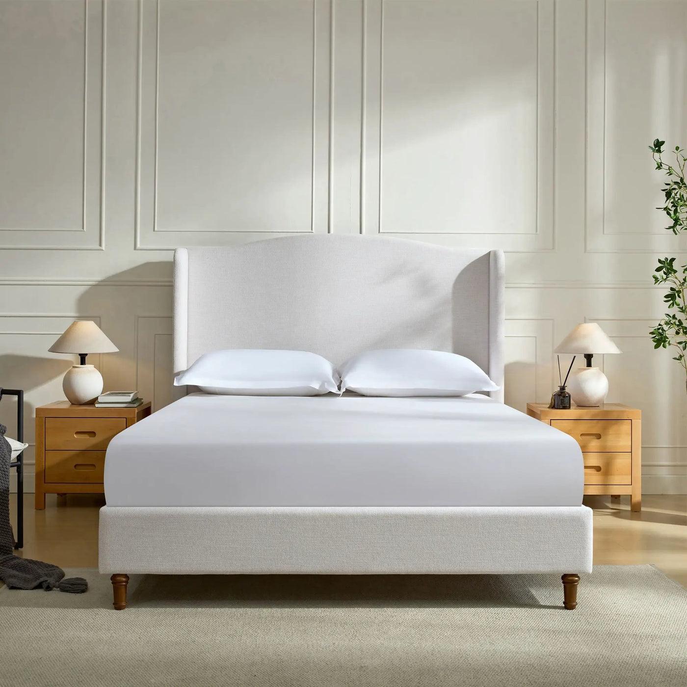 Hannah - Upholstered Wingback Bed Size / Tall Headboard Upholstered King Bed / Premium Textured Look / Minimalist Designs / No Box Spring Needed by Unique Piece Furniture