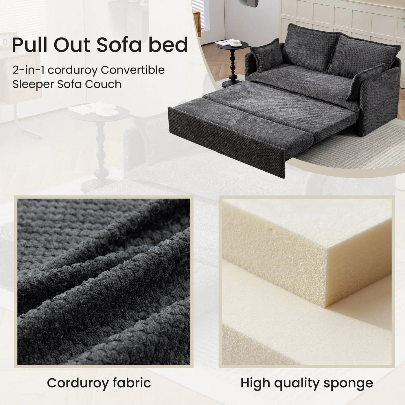 Pull Out Sofa Bed, Convertible Sleeper Sofa Couch, Side Storage, And USB / C - Type Charging Ports Chair by Unique Piece Furniture