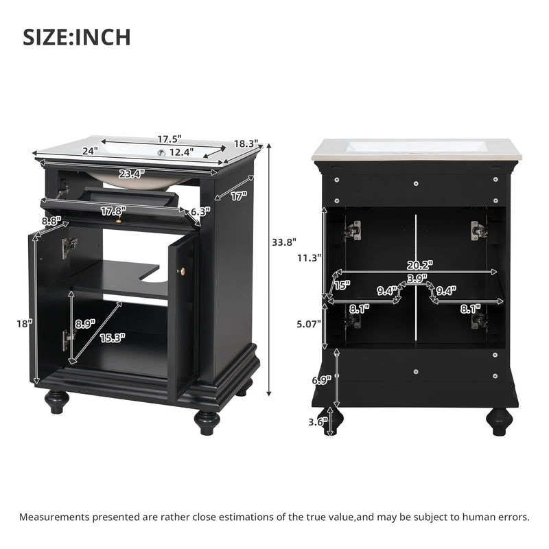 24" Modern Bathroom Vanity with Tip-Out Drawer & Soft-Close Hinges by HouseOfZazla