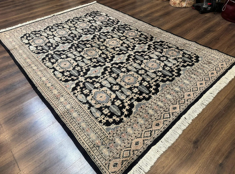 Turkoman Bokhara Rug 6x9, Pakistani Carpet, Black, Hand Knotted by Jewel Rugs
