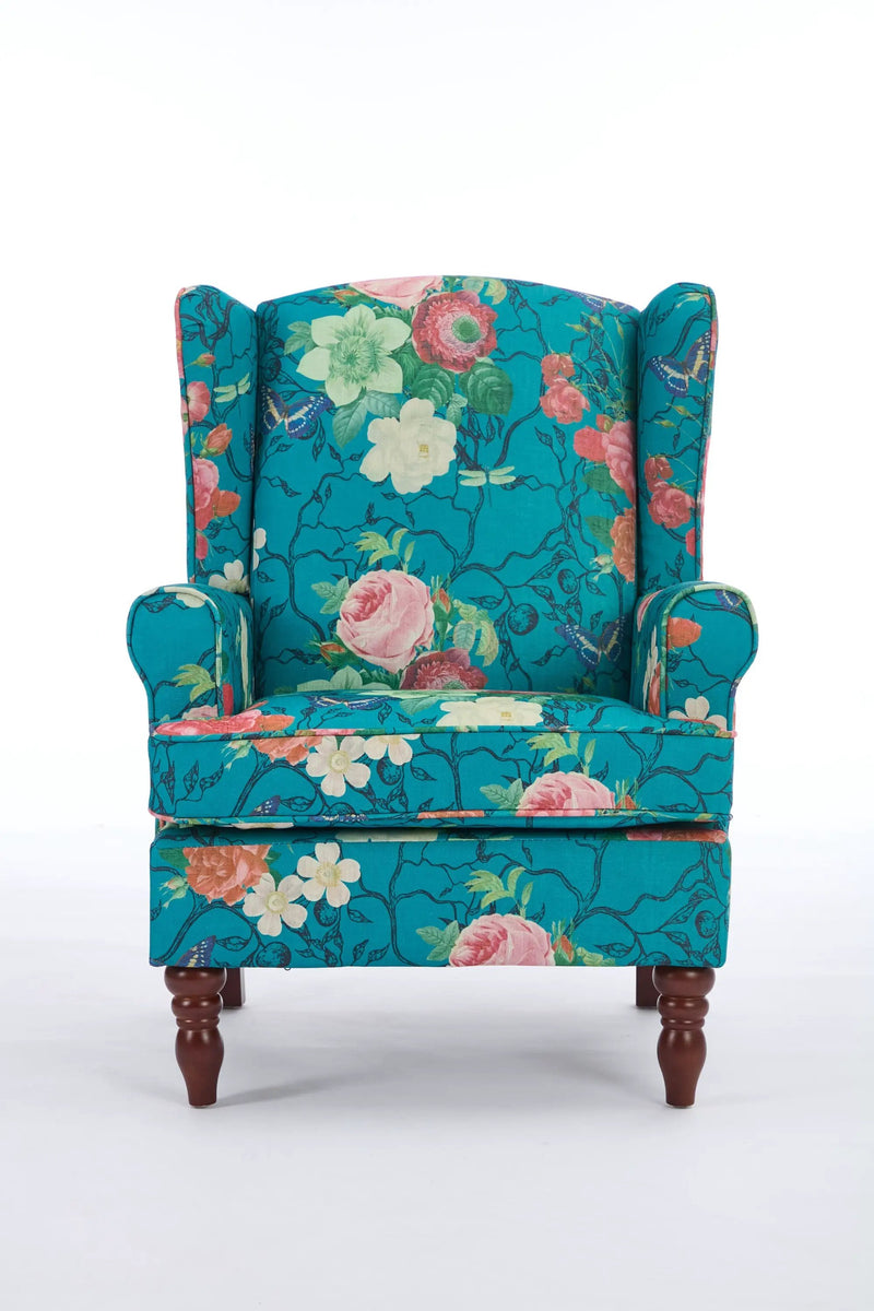 Modern Accent Chair with Retro Wood Legs - Floral by HouseOfZazla