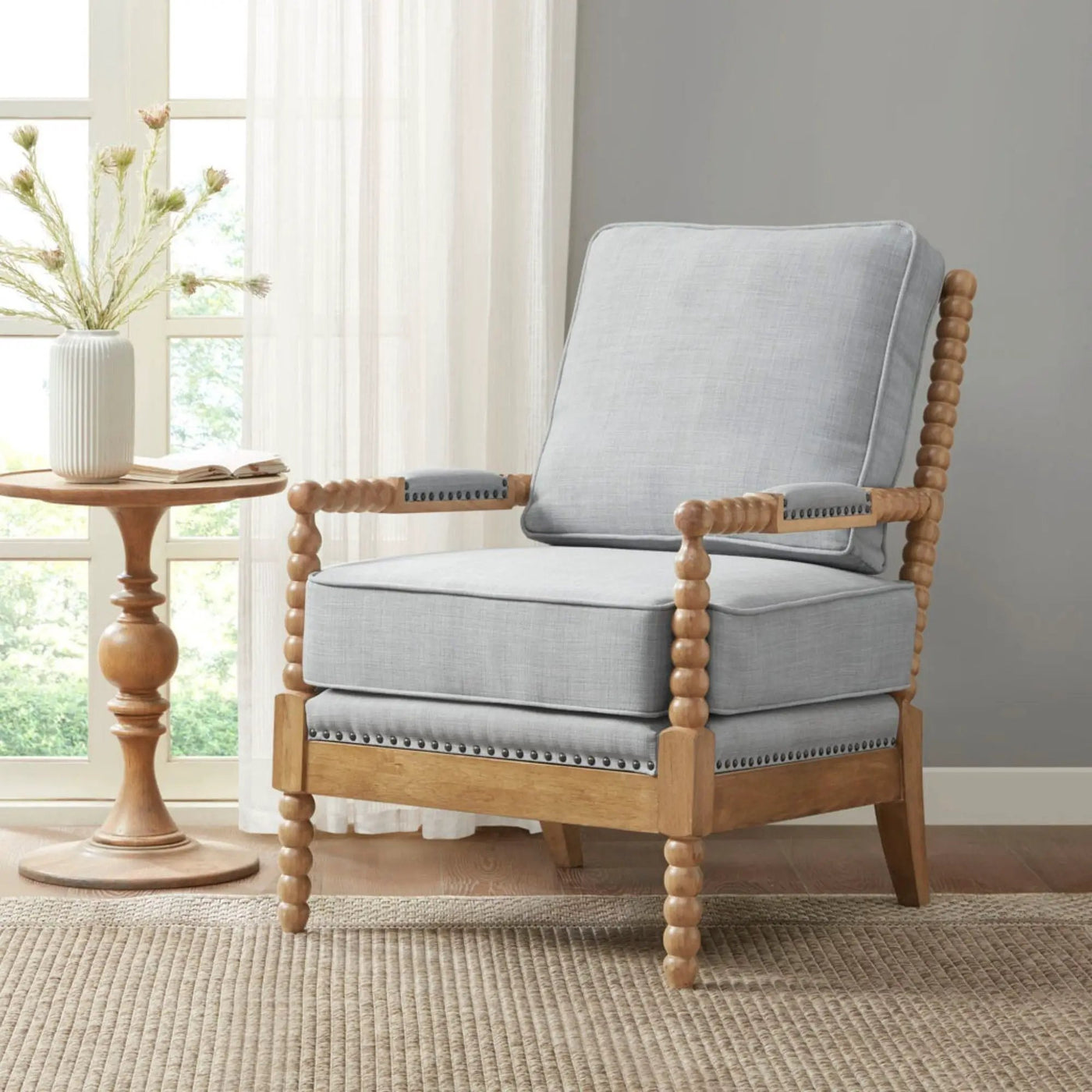 Arm Chair With Open Back Spindle Design, Padded Armrests by HouseOfZazla