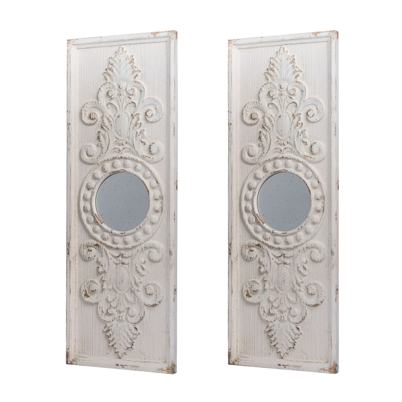 Large Wooden Wall Art Panels with Distressed Round Mirror Accents - White, photo 3 of 12