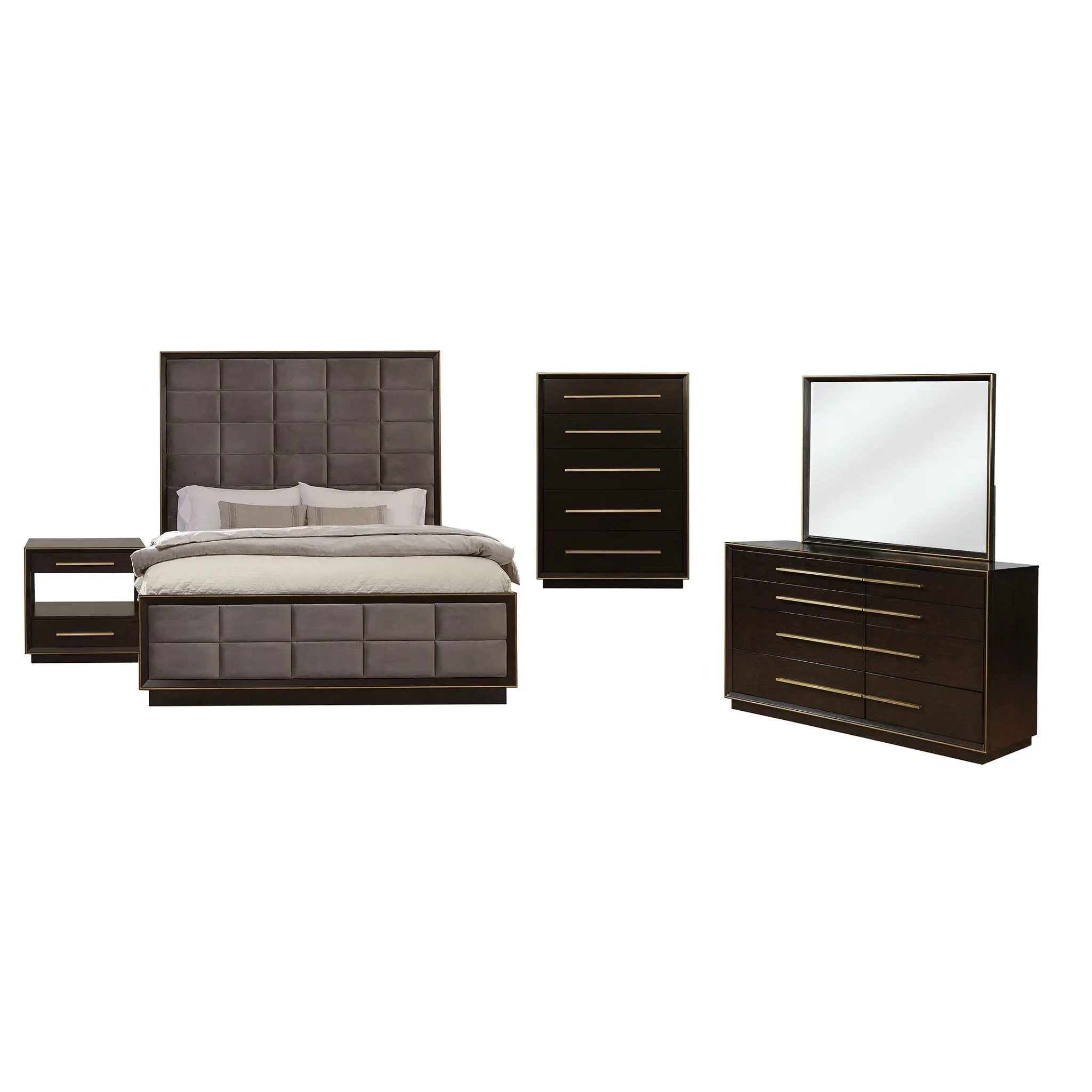 Prescott - 5 Piece California King Bedroom Set - Dark Brown by HouseOfZazla