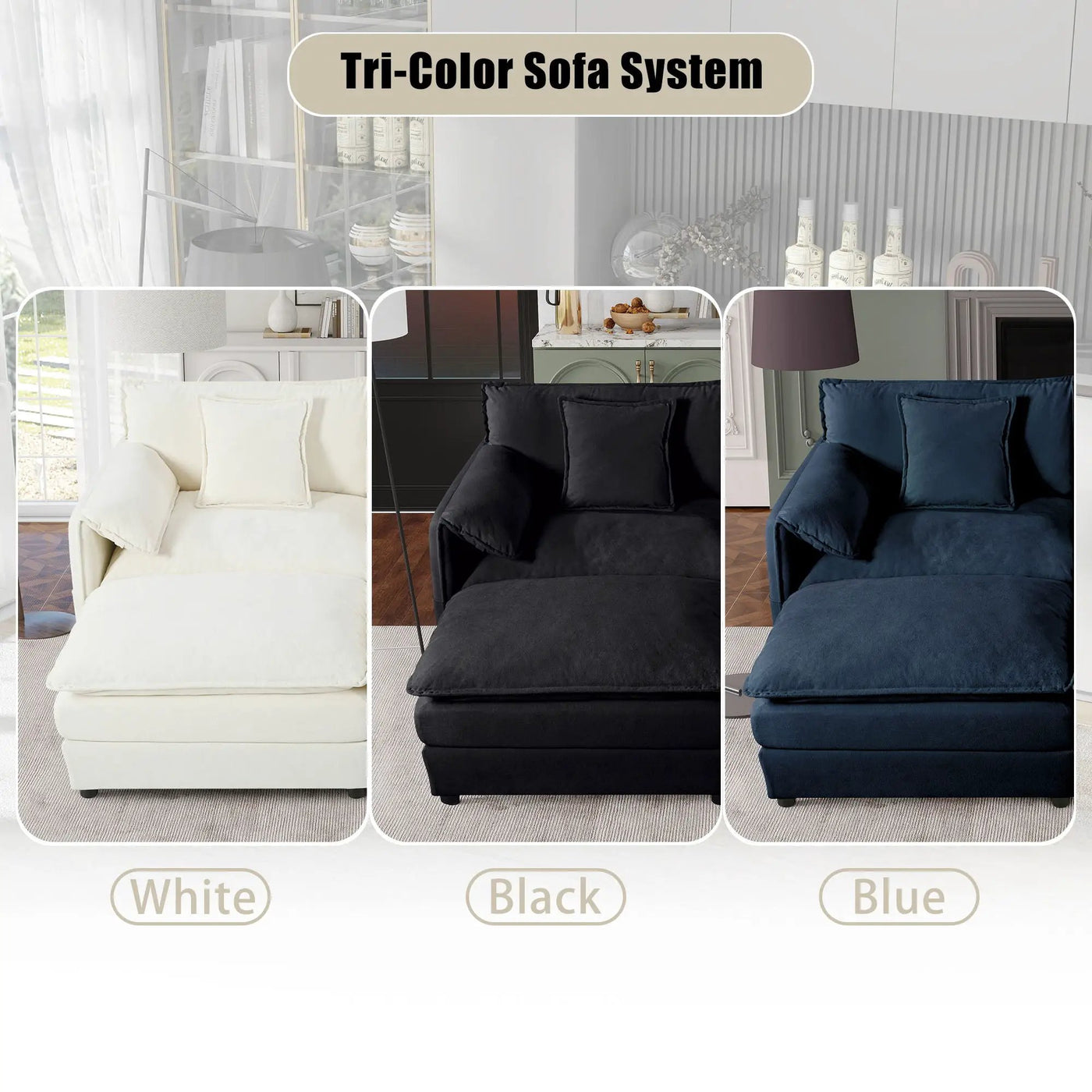 Modern Comfy Deep Seat Modular Sectional Sofa Cloud Couch With Ottoman by HouseOfZazla